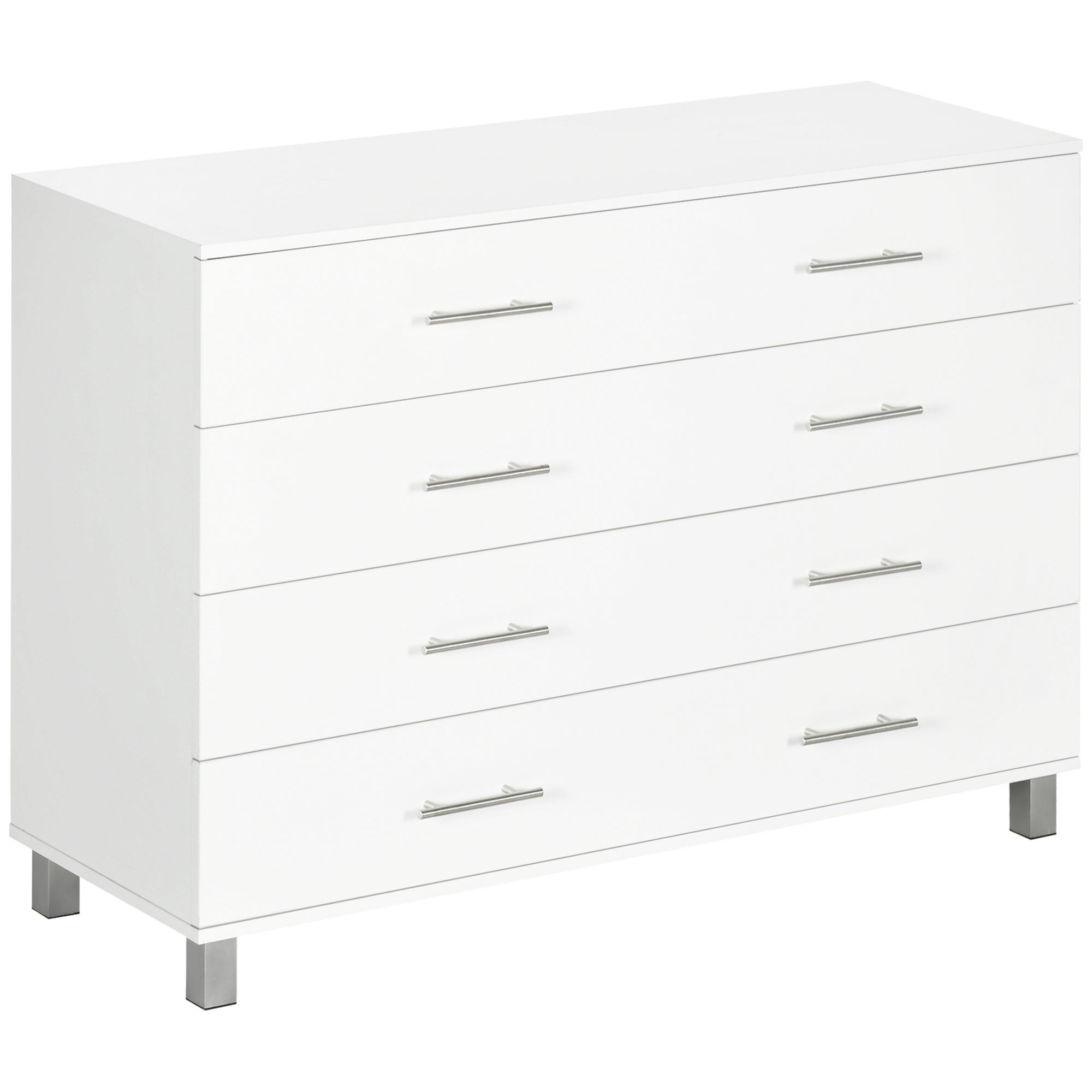 Komoda sypialniana z 4 szufladami na nóżkach, nowoczesna komoda do salonu, przedpokoju, 112 x 38,2 x 81 cm, biała