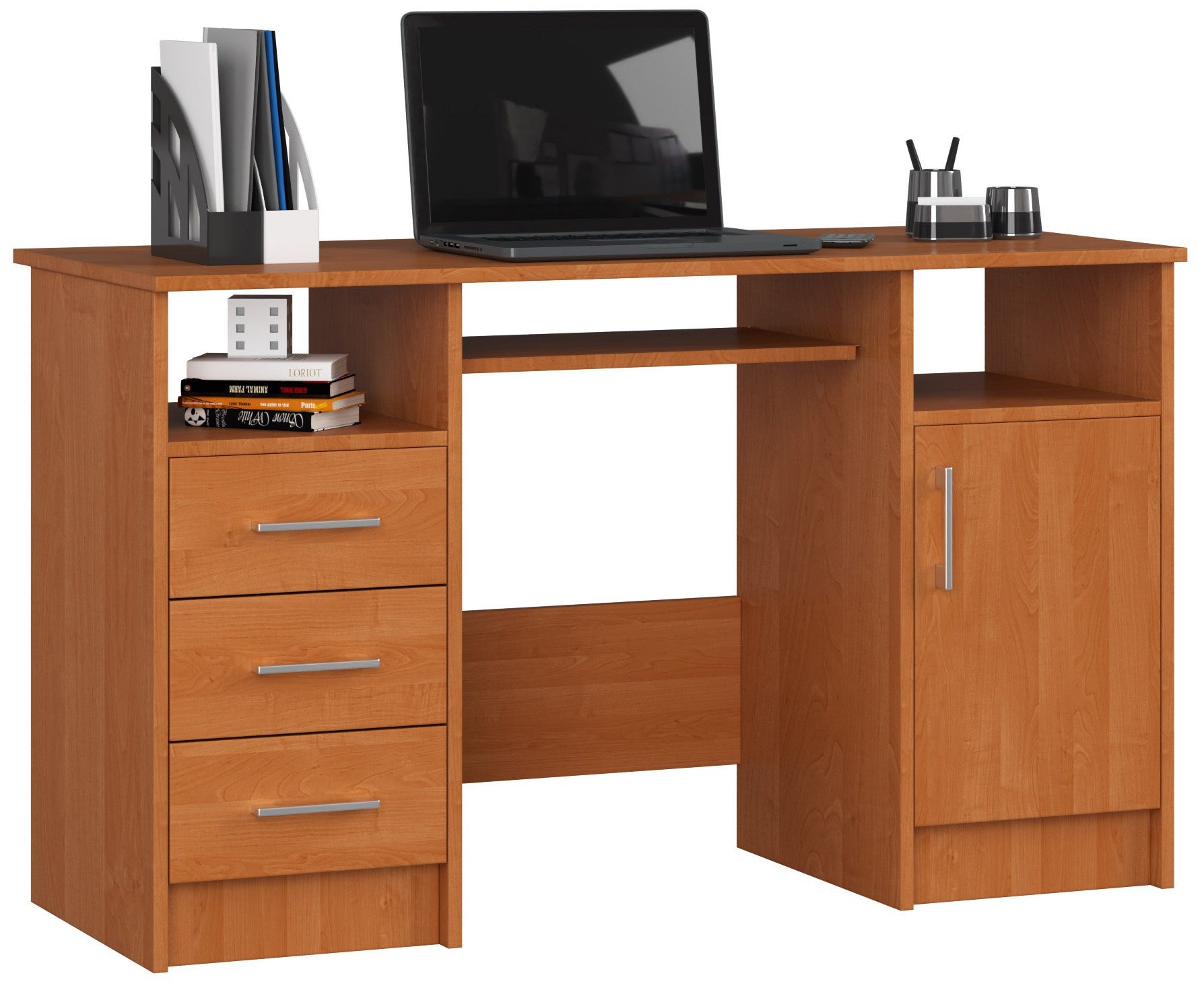 Biurko AKORD ANA Olcha 124 cm biurko komputerowe 1 drzwi 3 szuflady kolor Olcha mat 5 półek 124x52x74 cm