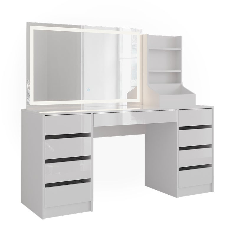 Vicco Stół toaletowy Sherry, Biały/Biały wysoki połysk, 158.2 cm z lusterkiem LED