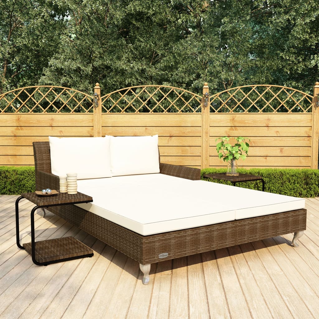 2-osobowe łóżko ogrodowe z poduszkami, rattan PE, brązowe vidaXL