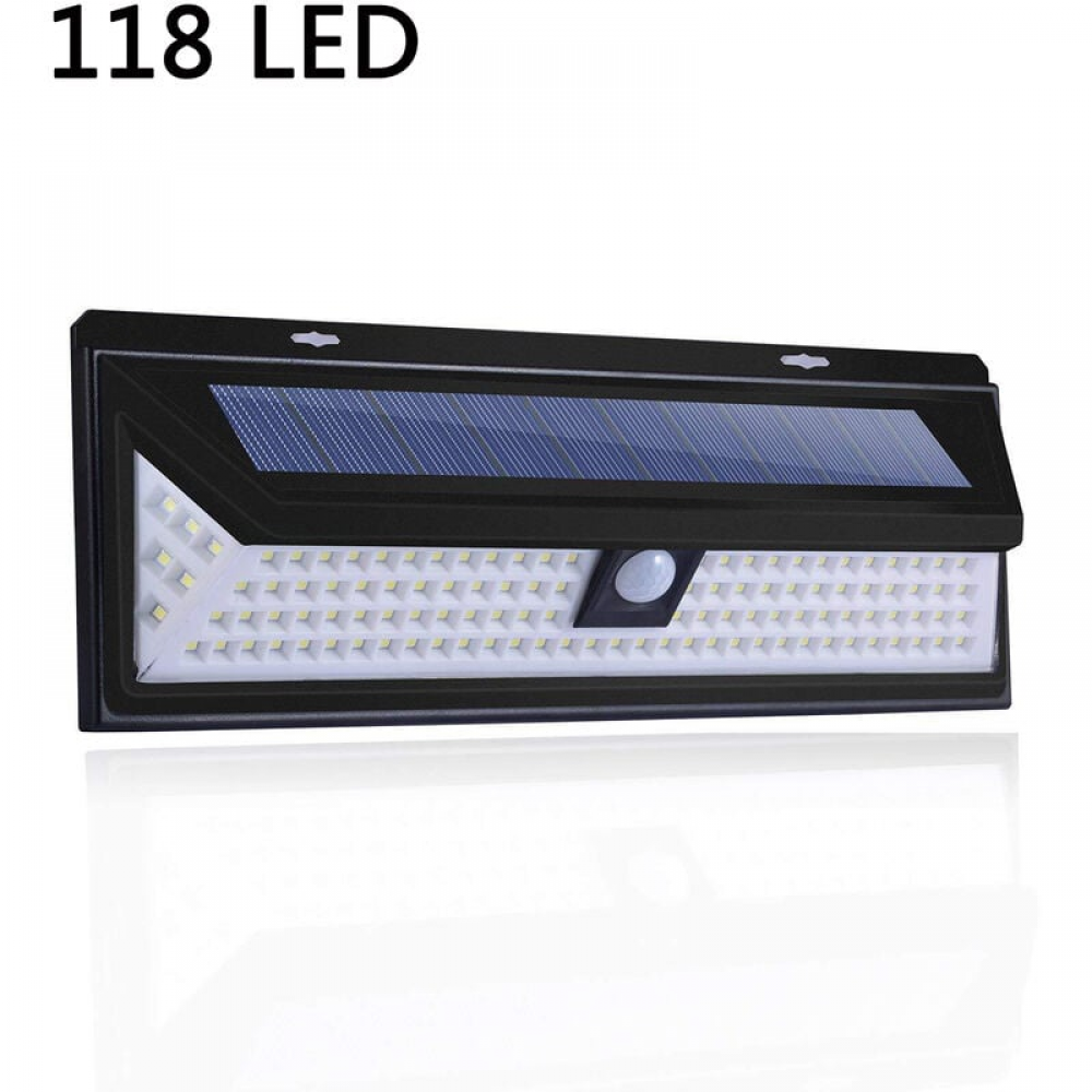 118 LED Lampa Słoneczna 1000 Lumenów, Lampa Ścienna z czujnikiem ruchu PIR, IP65, wodoodporna, do ogrodu na zewnątrz
