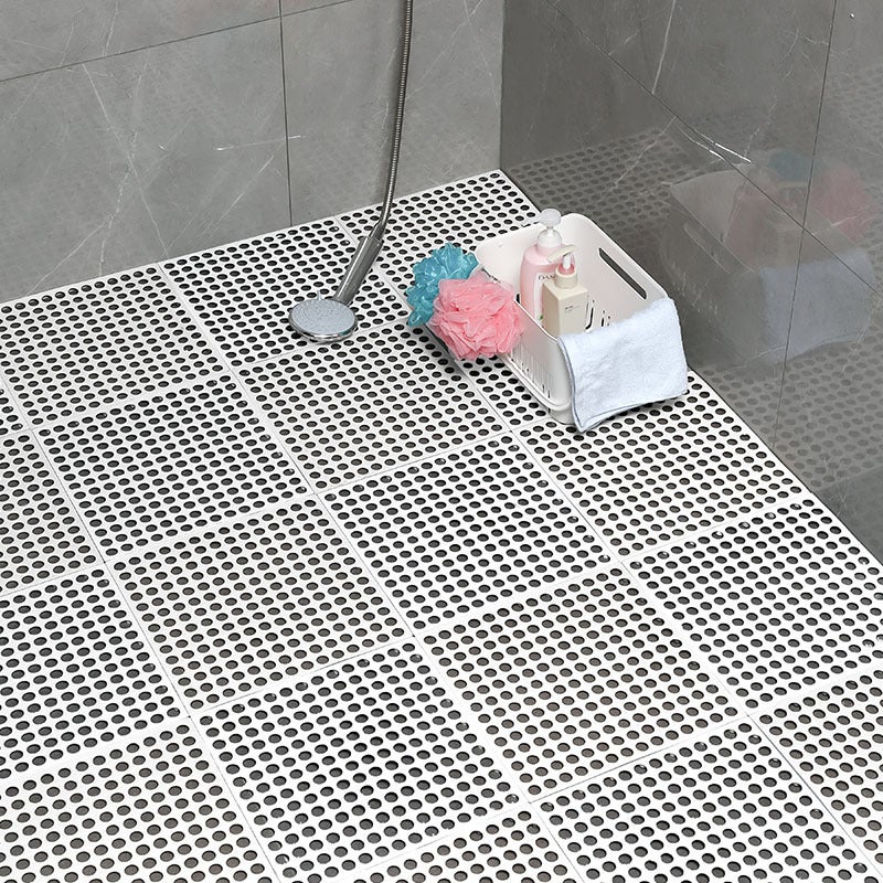 Biała mata łazienkowa imitująca płytki, antypoślizgowa mata prysznicowa z otworami drenażowymi 30x30cm 5 sztuk