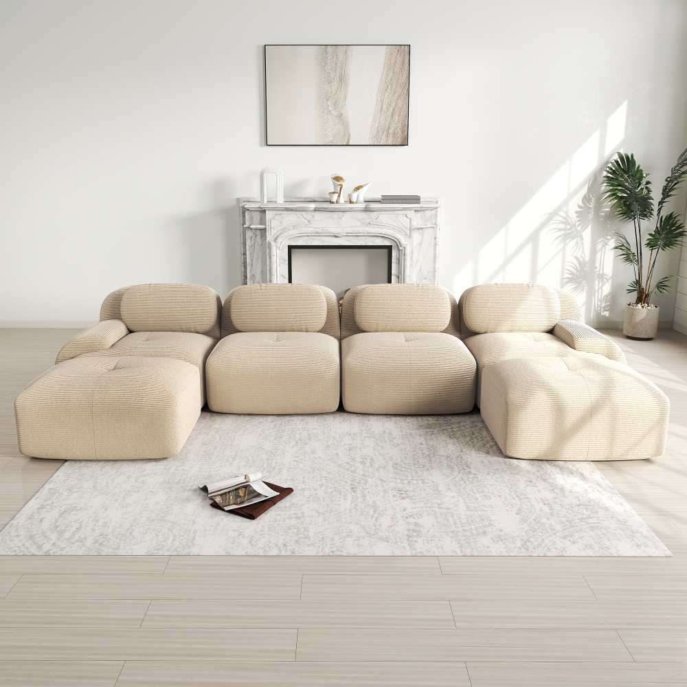 Modułowa sofa w kształcie litery U, nie wymaga montażu, oddychająca tkanina welurowa, wysoka elastyczność, przyjazna dla zwierząt