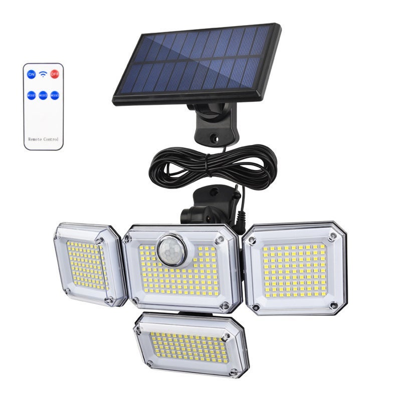 Lampy solarne zewnętrzne z czujnikiem ruchu 333 LED, wodoodporne lampy bezpieczeństwa solarne IP65, 3 tryby oświetlenia i pilot zdalnego sterowania.
