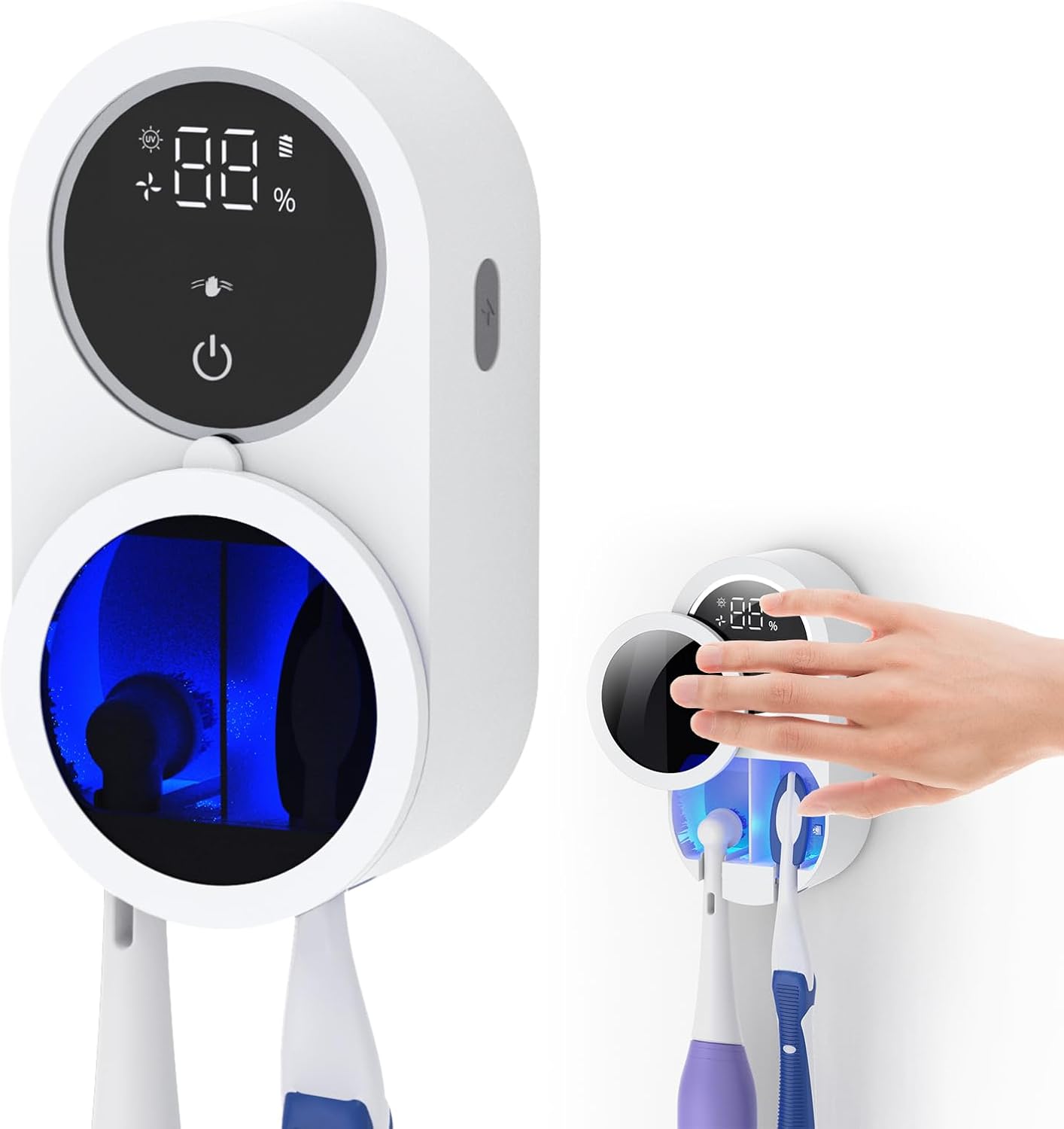 Uchwyt na szczoteczkę do zębów montowany na ścianie z dezynfekcją UV-C i UV-A, uchwyt na szczoteczkę do zębów ze sterylizatorem, automatyczne suszeni