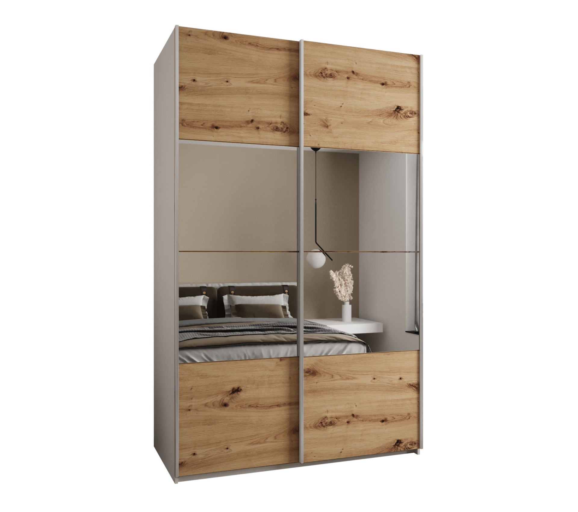 Szafa przesuwna wysoka Lux 4 160 x 64 x 245,5 cm biały + artisan + u. srebrny - Abiks Meble
