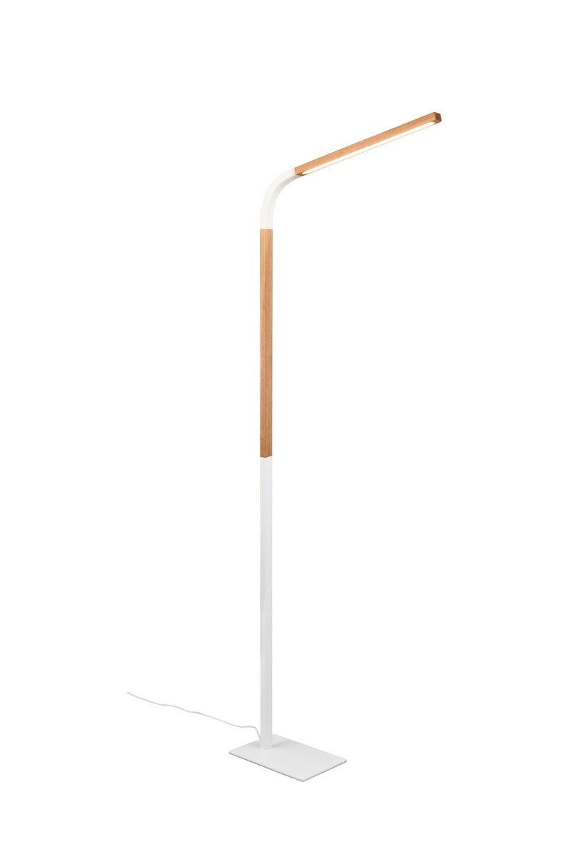 Lampa stojąca podłogowa nowoczesna biało-drewniana elastyczne ramię LED 14W NORRIS Trio