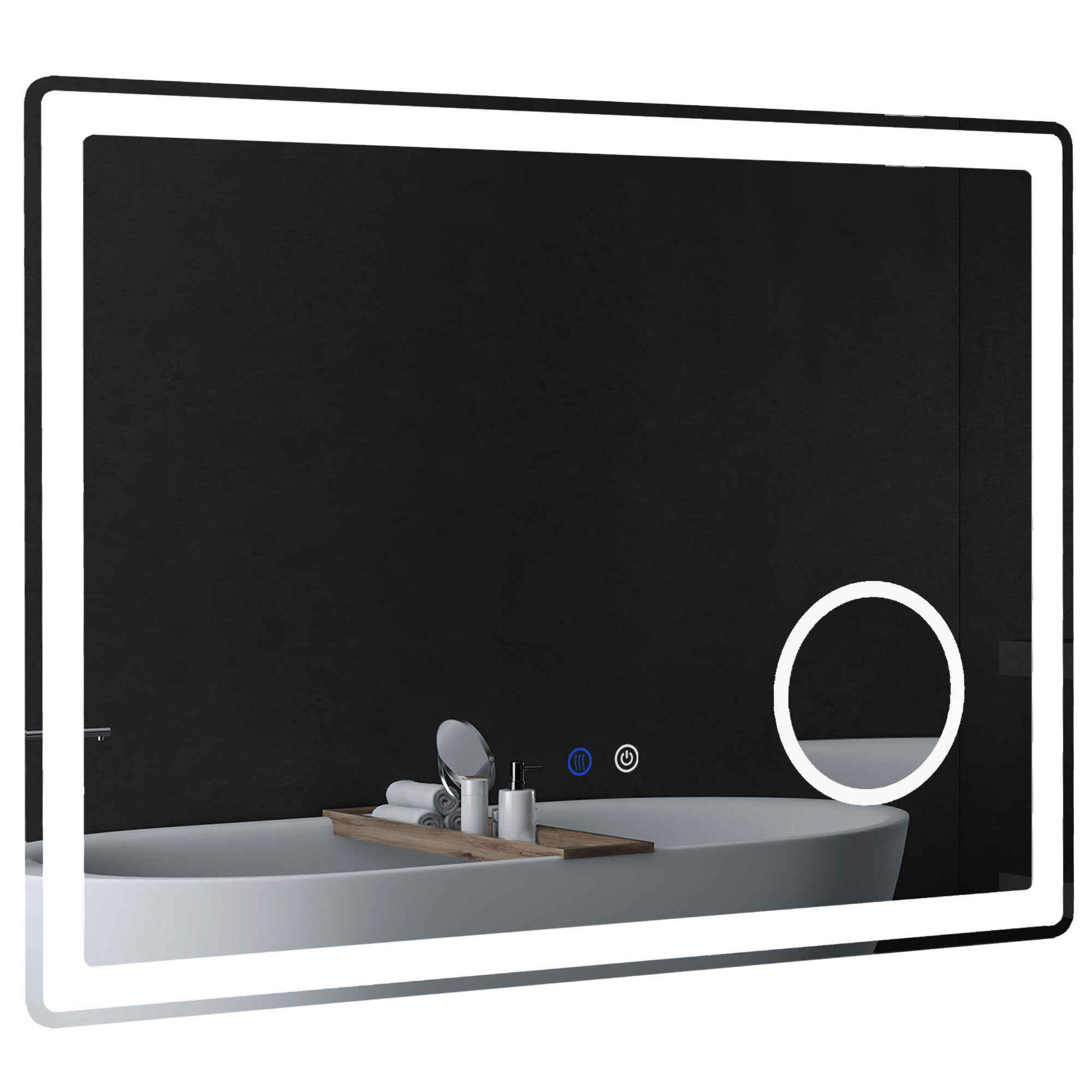 Lustro łazienkowe LED z 3-krotnym powiększeniem, funkcją dotykową, funkcją pamięci, przeciwmgielne, 80 x 60 cm