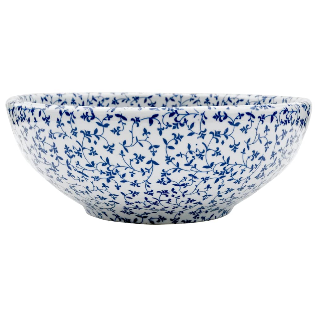 Umywalka Nablatowa Ceramiczna Okrągła Biało-Niebieska do Łazienki 41 cm