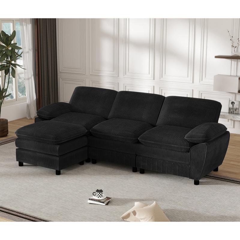 Modułowa sofa Kombi L-Sofa z Doppel-Kissen & Abnehmbarem Osman, Elegantes Samtsofa für Wohnzimmer, Bequemes Ergonomisches 3-Sitzer-Sofa