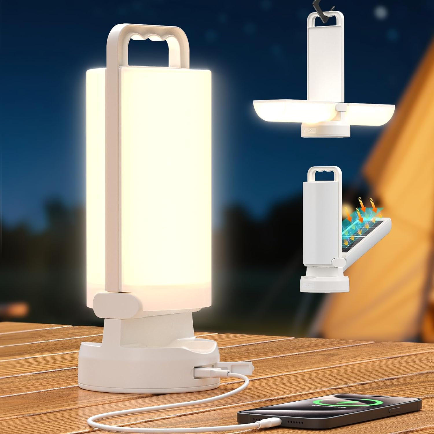 4400mAh Solarna lampa kempingowa, ultrajasna składana lampa kempingowa LED z 3 trybami i sterowaniem dotykowym, IPX5 akumulatorowa lampa kempingowa