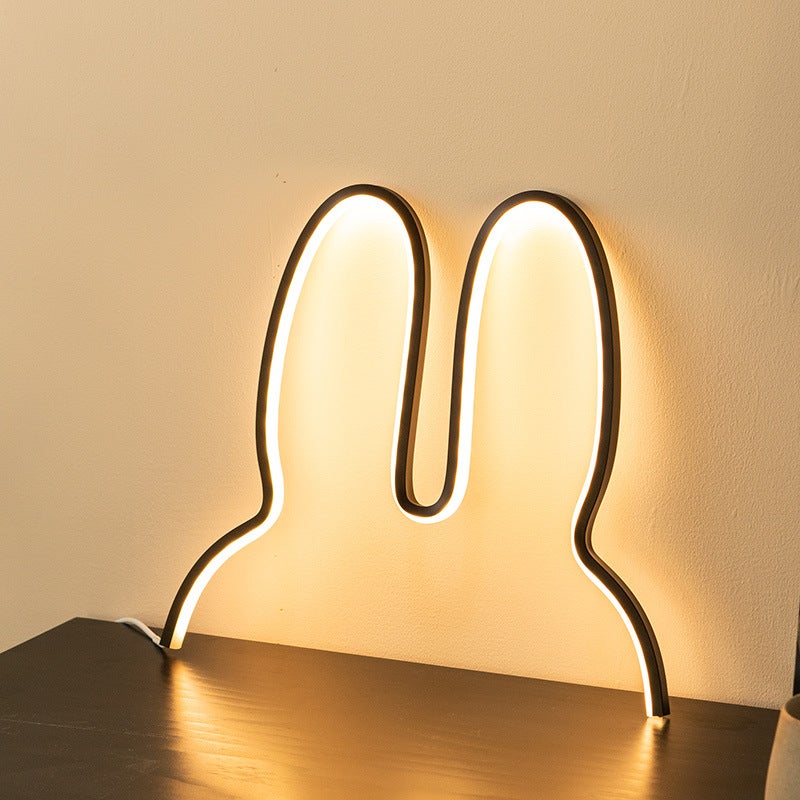 Lampka nocna królik wielkanocny, neon LED, kinkiet królik do wnętrz, trzy regulowane temperatury barwowe, 40*40CM, do sypialni, baru (czarny)