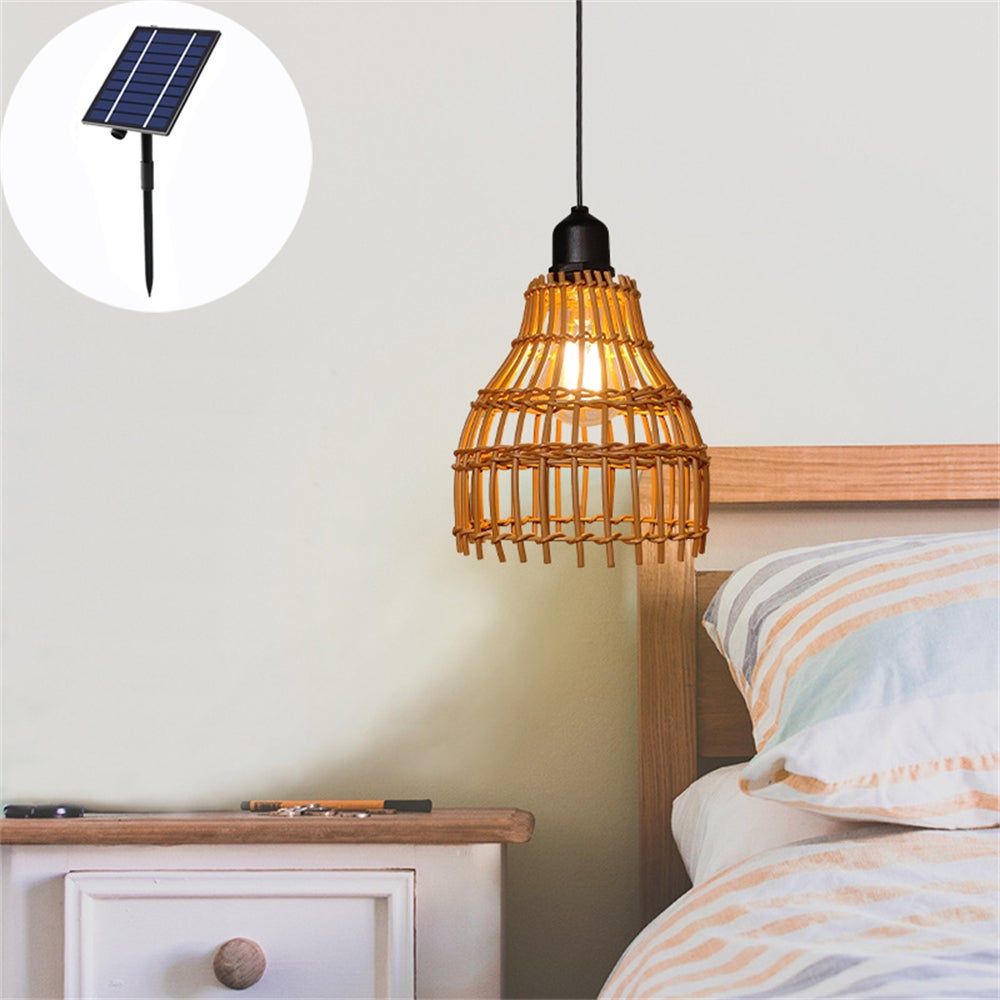 Retro pleciona z rattanu lampa słoneczna, wodoodporne oświetlenie zewnętrzne, cokół E27, idealna na balkon, korytarz lub do salonu.