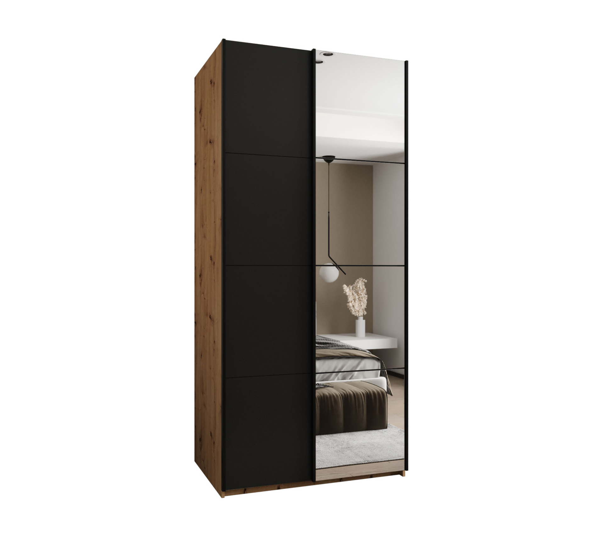 Szafa przesuwna wysoka Lux 3 110 x 64 x 245,5 cm artisan + czarny + u. czarny - Abiks Meble