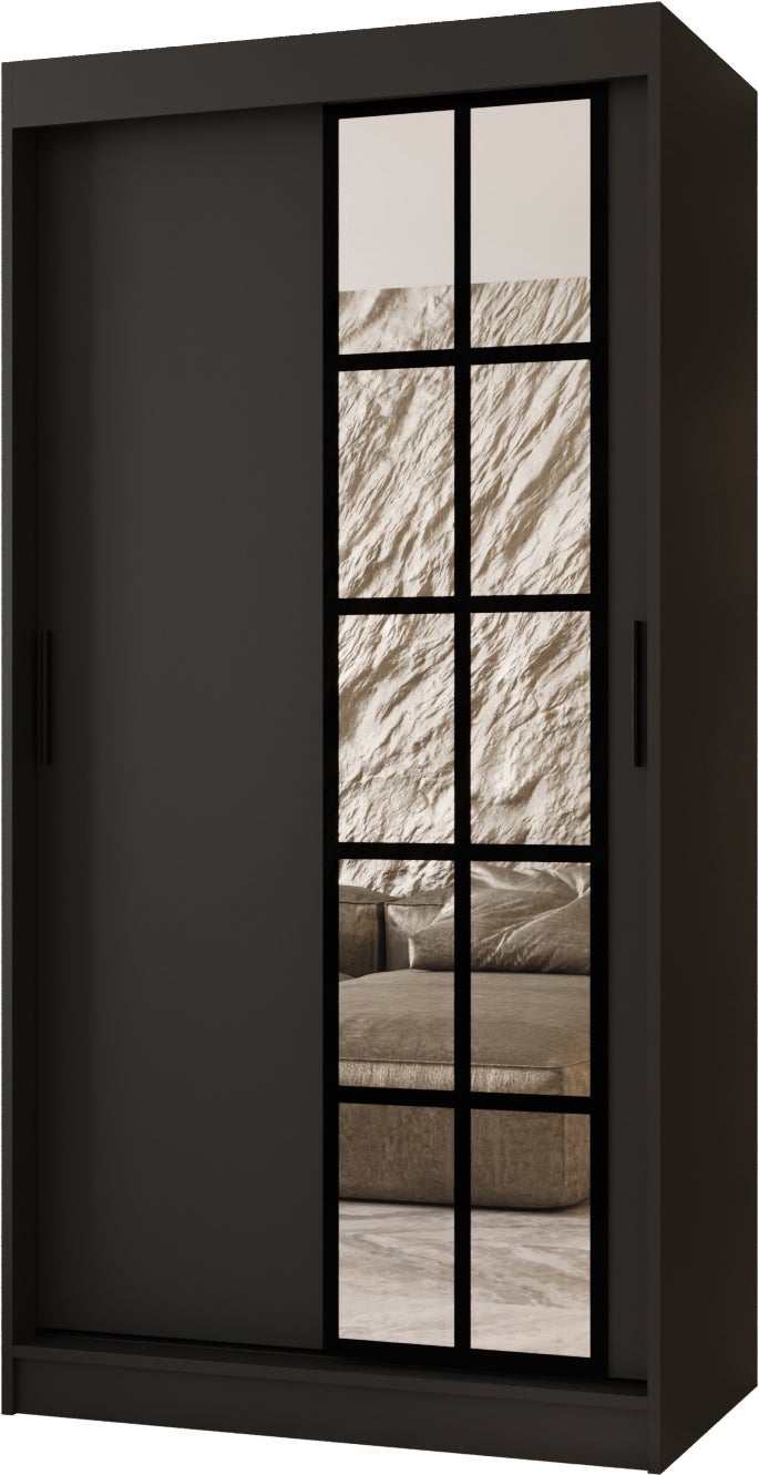 Szafa przesuwna z lustrem ORLANDO 100 x 62 x 200 czarny + u. czarny