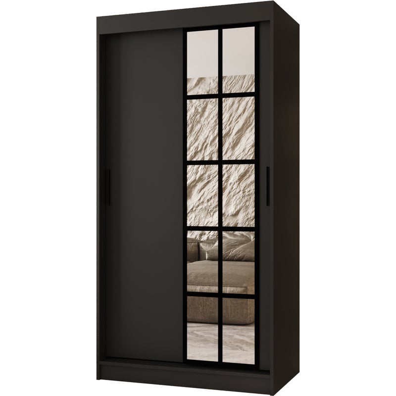 Szafa przesuwna z lustrem ORLANDO 100 x 62 x 200 czarny + u. czarny