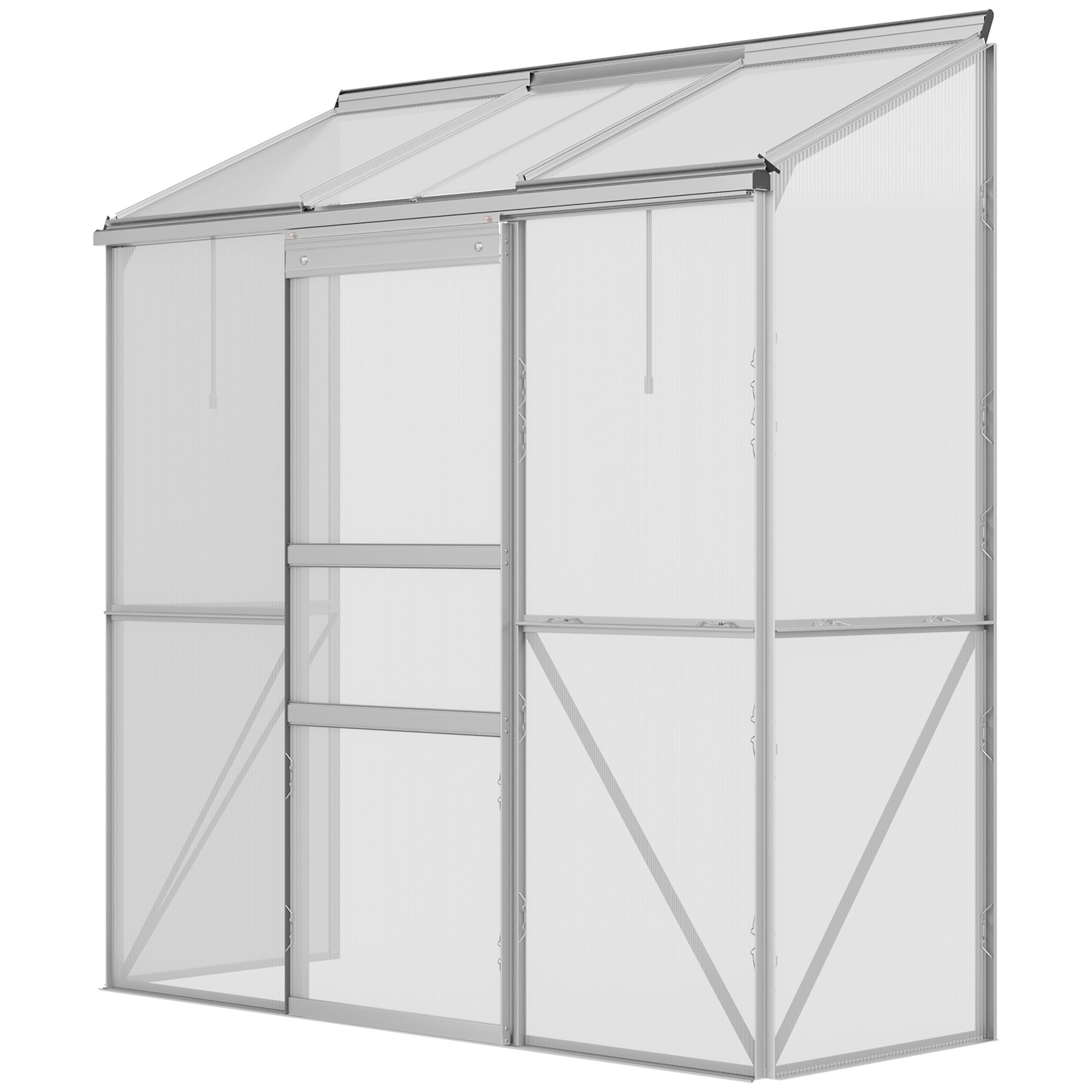 Szklarnia dobudowywana, drzwi przesuwne, okno dachowe, poliwęglan+aluminium, kolor: srebrny, 192 x 68 x 196 cm