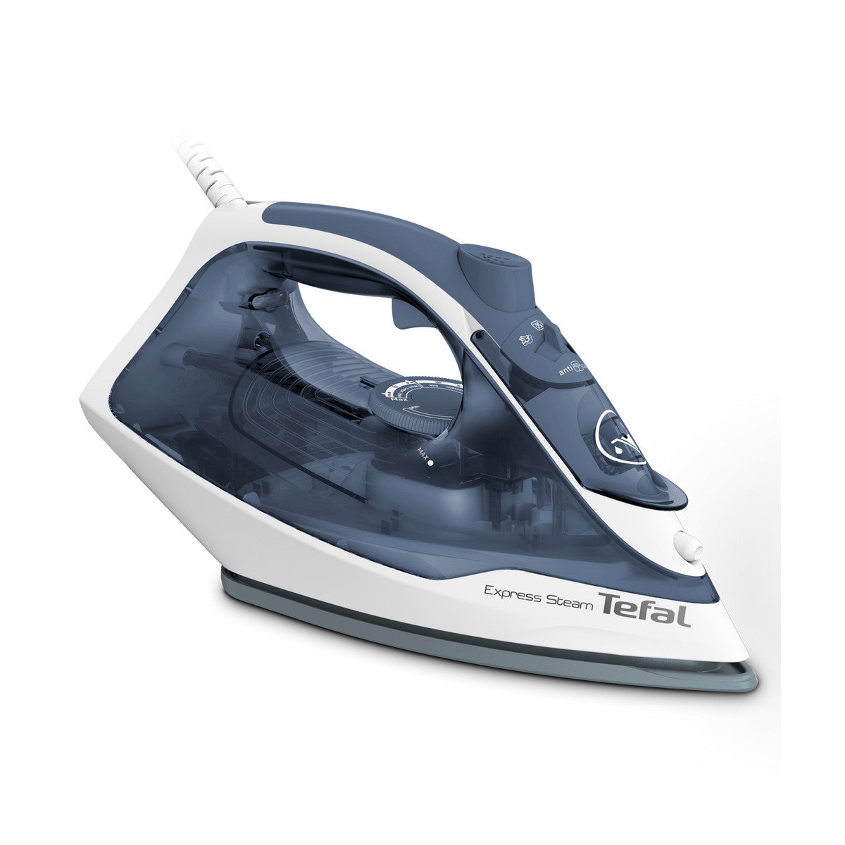 Tefal Express Steam FV2837 Żelazko Suche i Parowe 2400 W Podeszwa Cerilium Niebieska Szara Biała