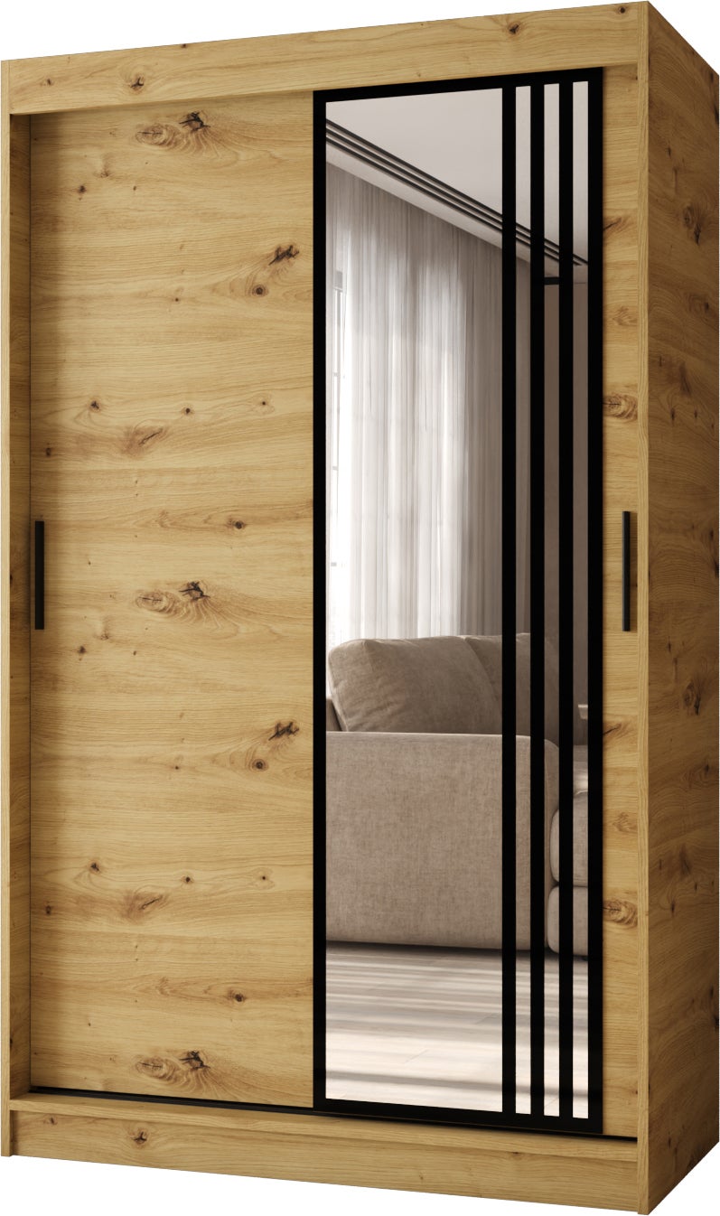 Szafa przesuwna z lustrem GLOSSY 120 x 62 x 200 artisan + u. czarny