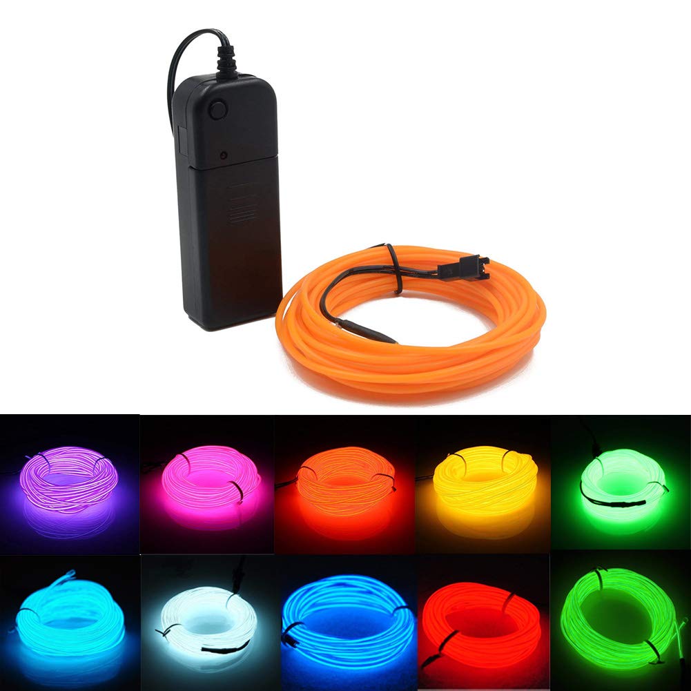 Neonowy kabel EL żółty 5m/16ft z baterią, 3 tryby światła, elastyczny, dekoracja domu na imprezę Halloween