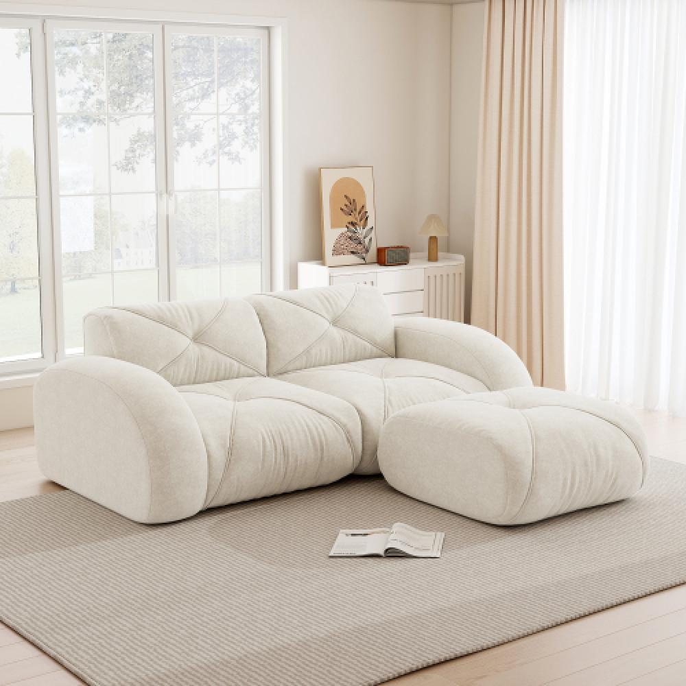 Sofa bezramowa, modułowa sofa 2-osobowa, pianka o wysokiej gęstości 32D, wygodna tkanina szenilowa, konstrukcja antypoślizgowa, nie wymaga montażu.