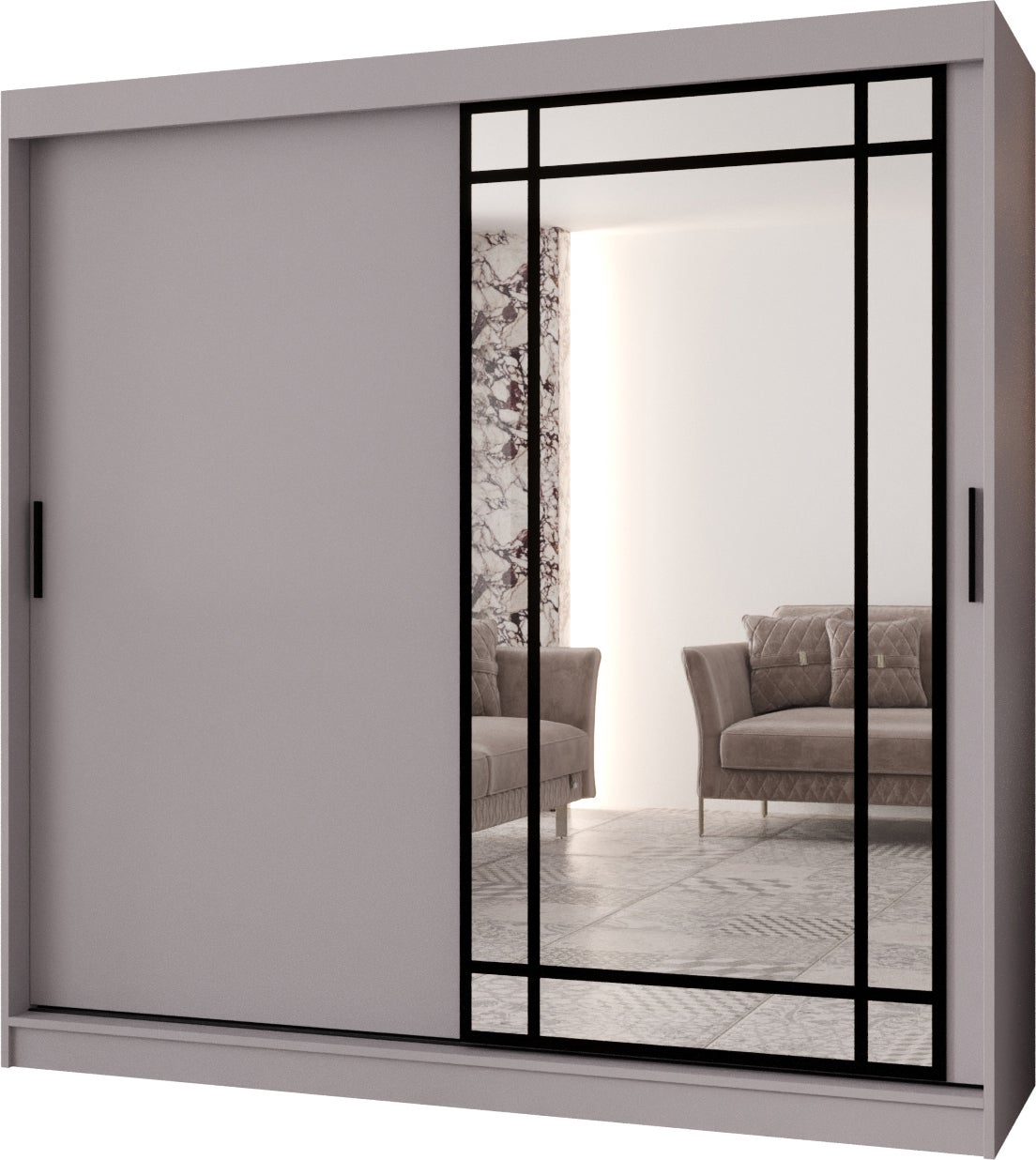 Szafa przesuwna z lustrem ALMERIA 200 x 62 x 200 kaszmir + u. czarny