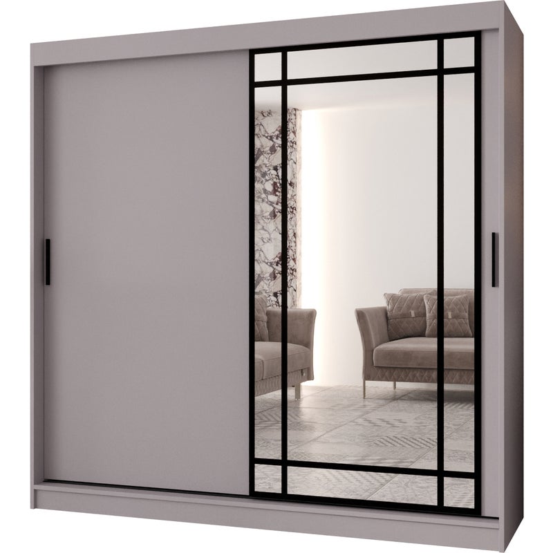 Szafa przesuwna z lustrem ALMERIA 200 x 62 x 200 kaszmir + u. czarny