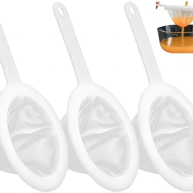 Zestaw 3 plastikowych sitek siatkowych, drobny filtr nylonowy z uchwytem (gęstość oczek 100/200/400), domowe sitko do mleka, soku, kawy, herbaty (gęst