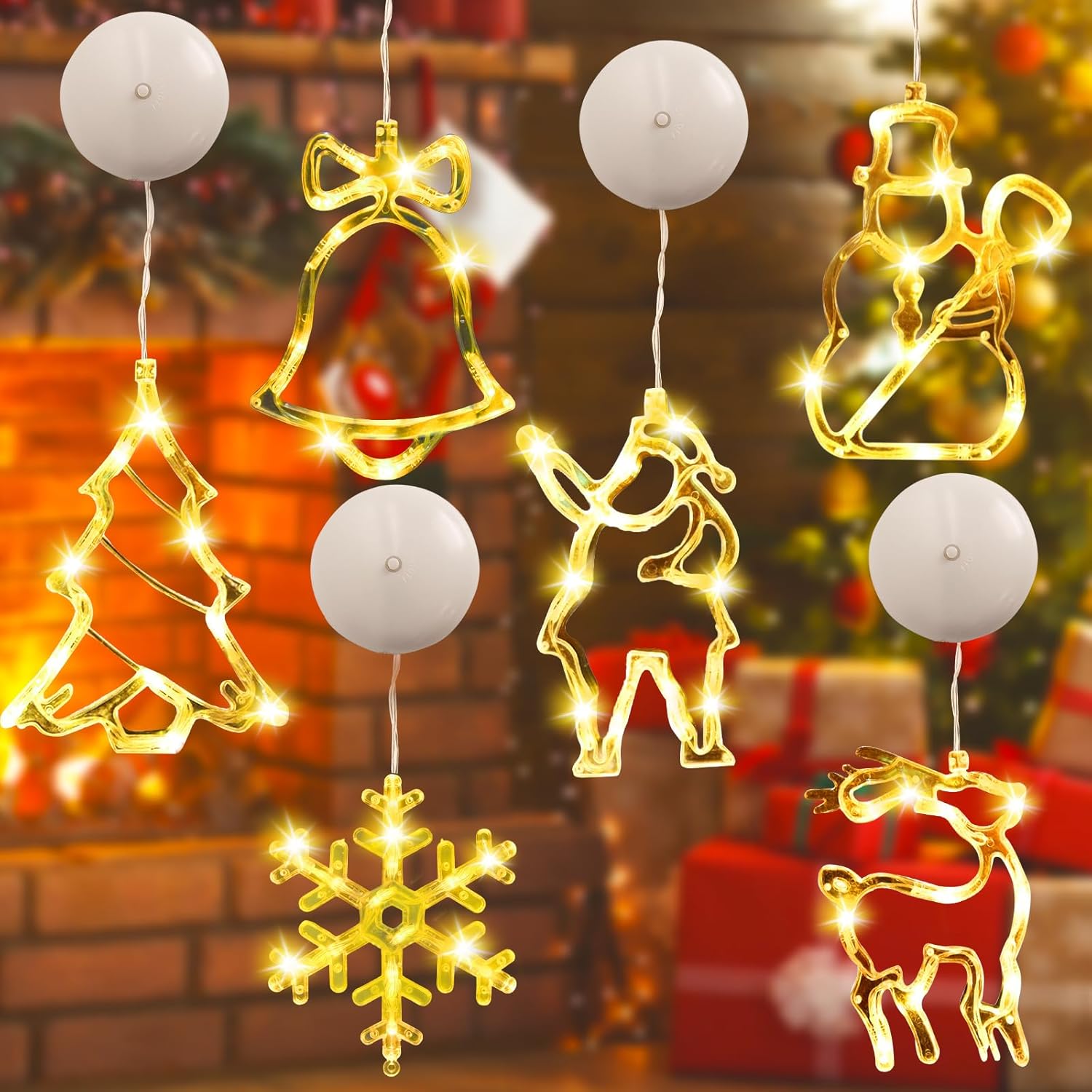 6 sztuk lampek choinkowych z przyssawkami, dekoracja okienna, girlanda lampek choinkowych, wiszące lampki choinkowe LED z przyssawkami, girlanda lampe