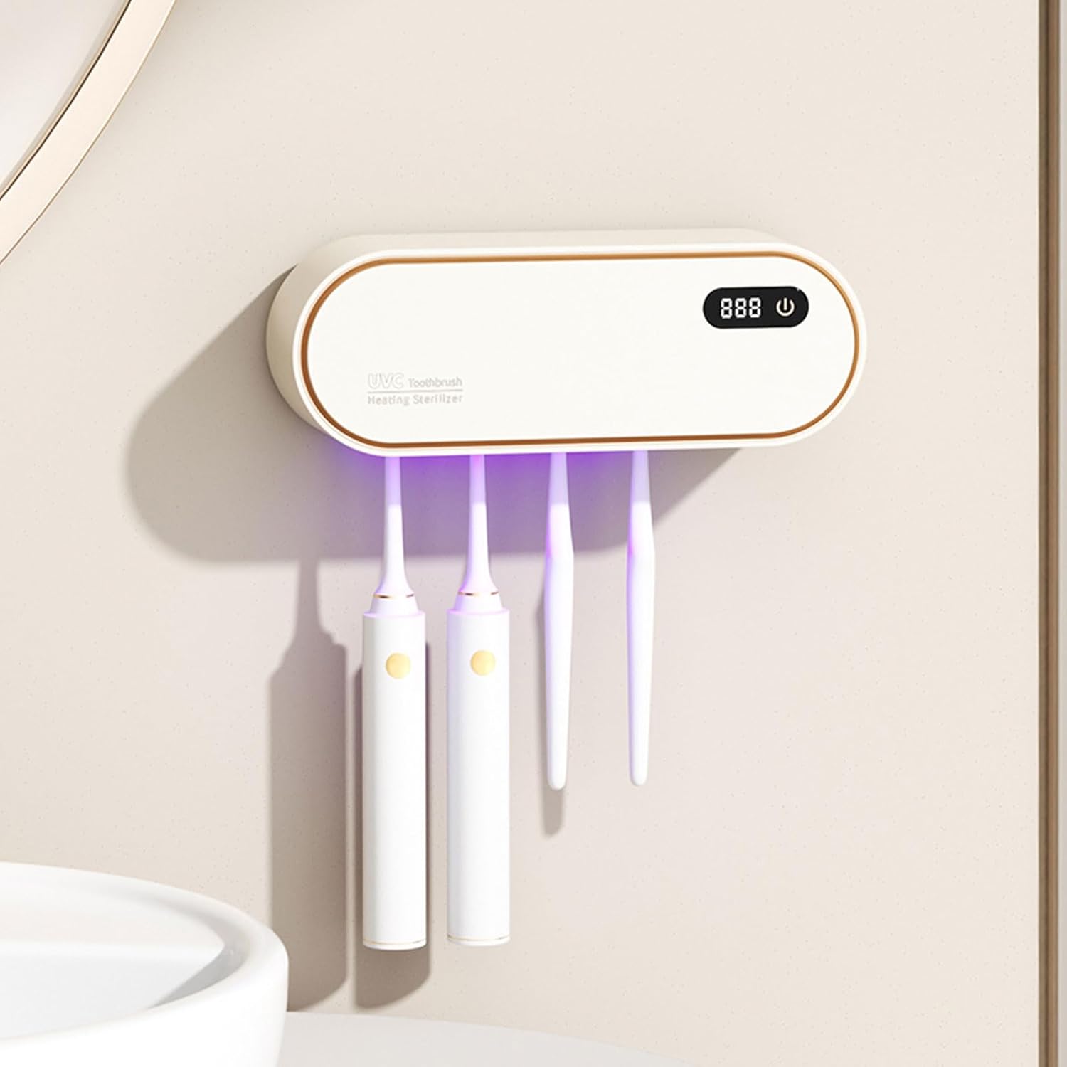 Uchwyt na szczoteczkę do zębów z lampą UV, montowany na ścianie, nie wymaga wiercenia, 1800 mAh, akumulatorowy stojak na szczoteczkę do zębów, 4 gniaz