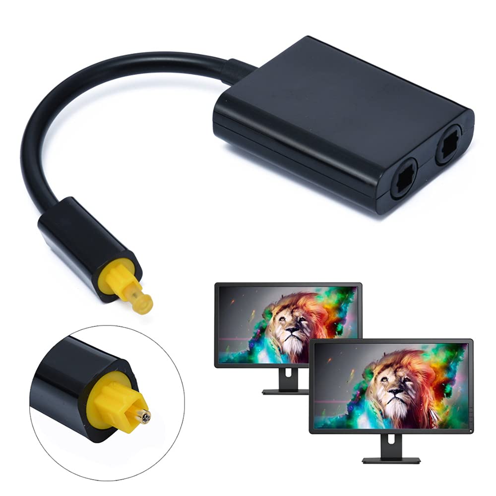 Zestaw 2 adapterów rozdzielaczy audio optycznych cyfrowych Toslink z podwójnym portem, kabel audio światłowodowy 1 wejście 2 wyjścia, czarny