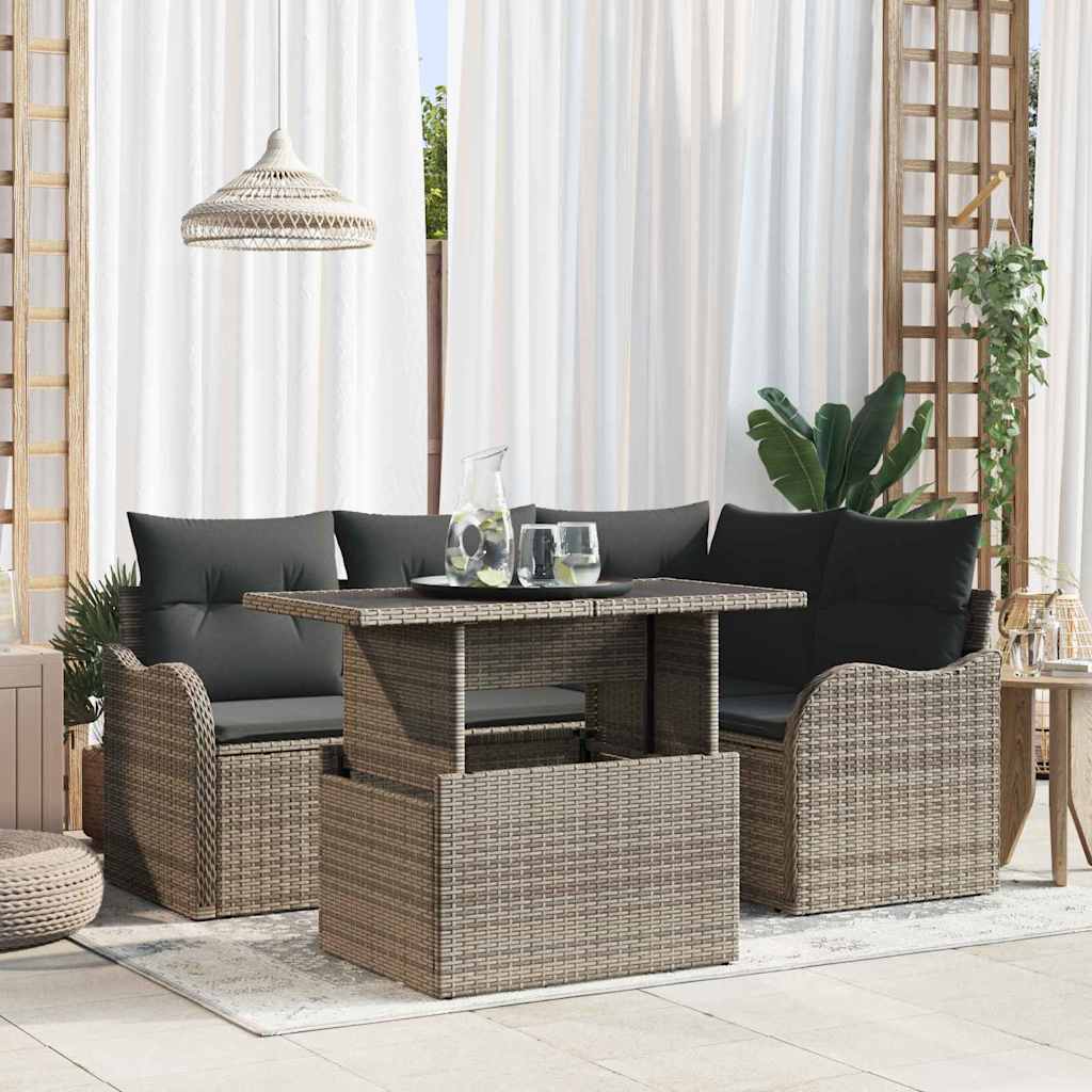 Zestaw Sof na Ogród z poduszką 5 pcs Szary Rattan poli vidaXL