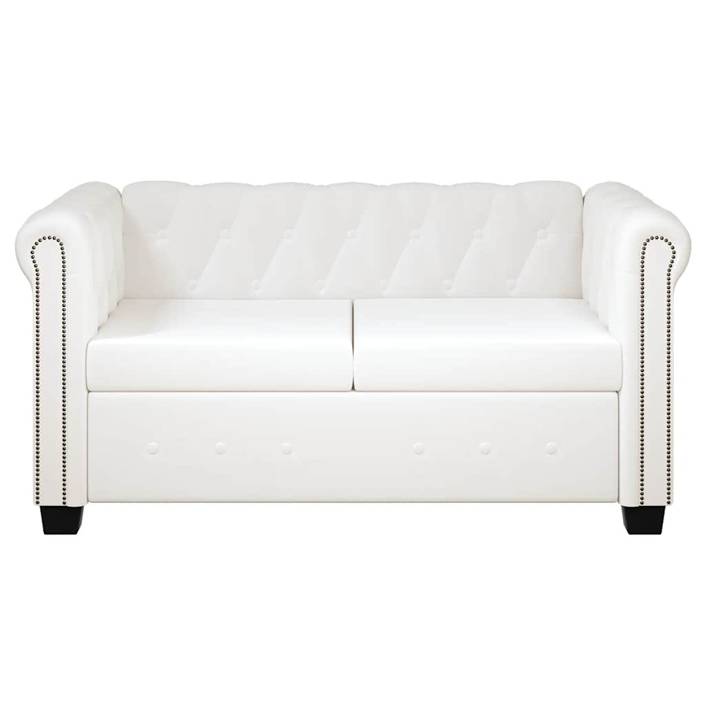 Sofa 2-osobowa w stylu Chesterfield, sztuczna skóra, biała