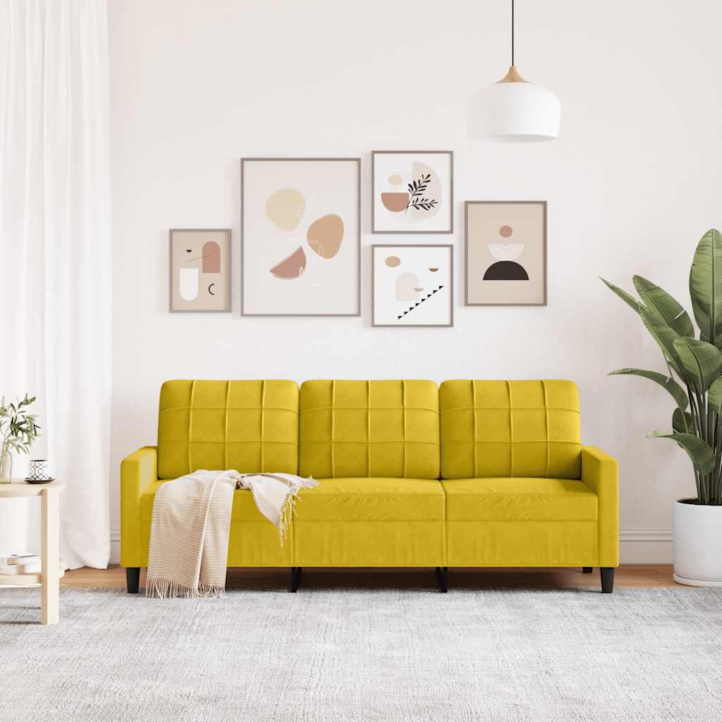 Sofa 3-osobowa, żółty, 180 cm, tapicerowana aksamitem