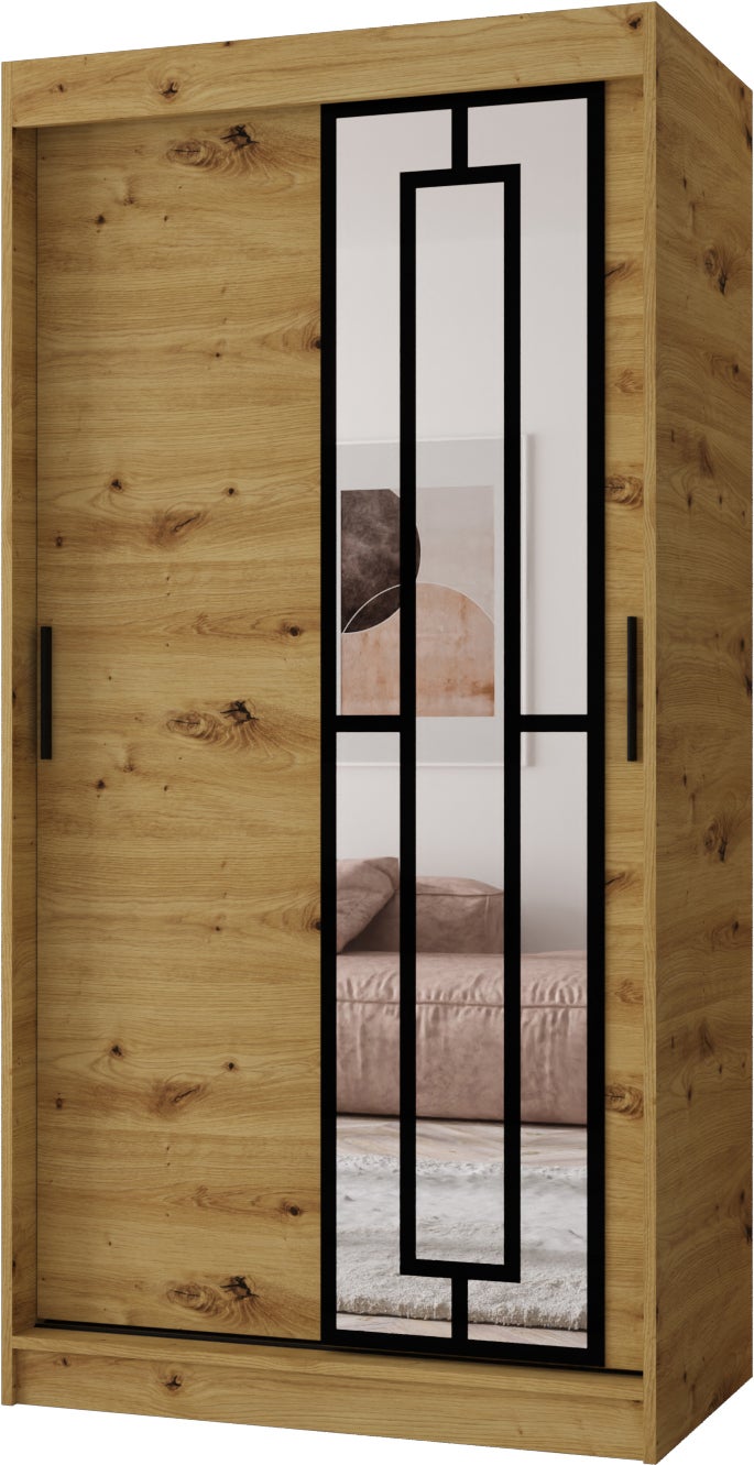 Szafa przesuwna z lustrem MODENA 100 x 62 x 200 artisan + u. czarny
