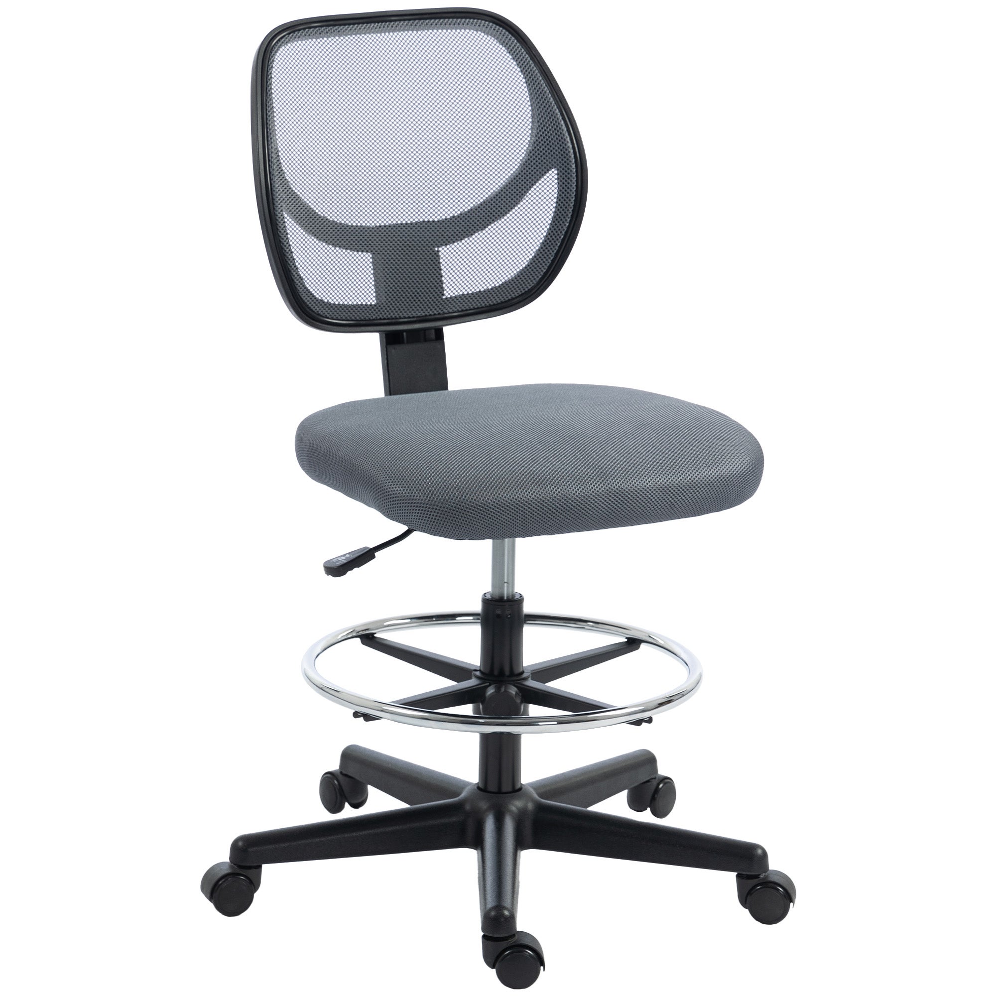 Ergonomiczny fotel biurowy, fotel biurowy z podnóżkiem, fotel kreślarski z siatki, regulowana wysokość, ciemnoszary