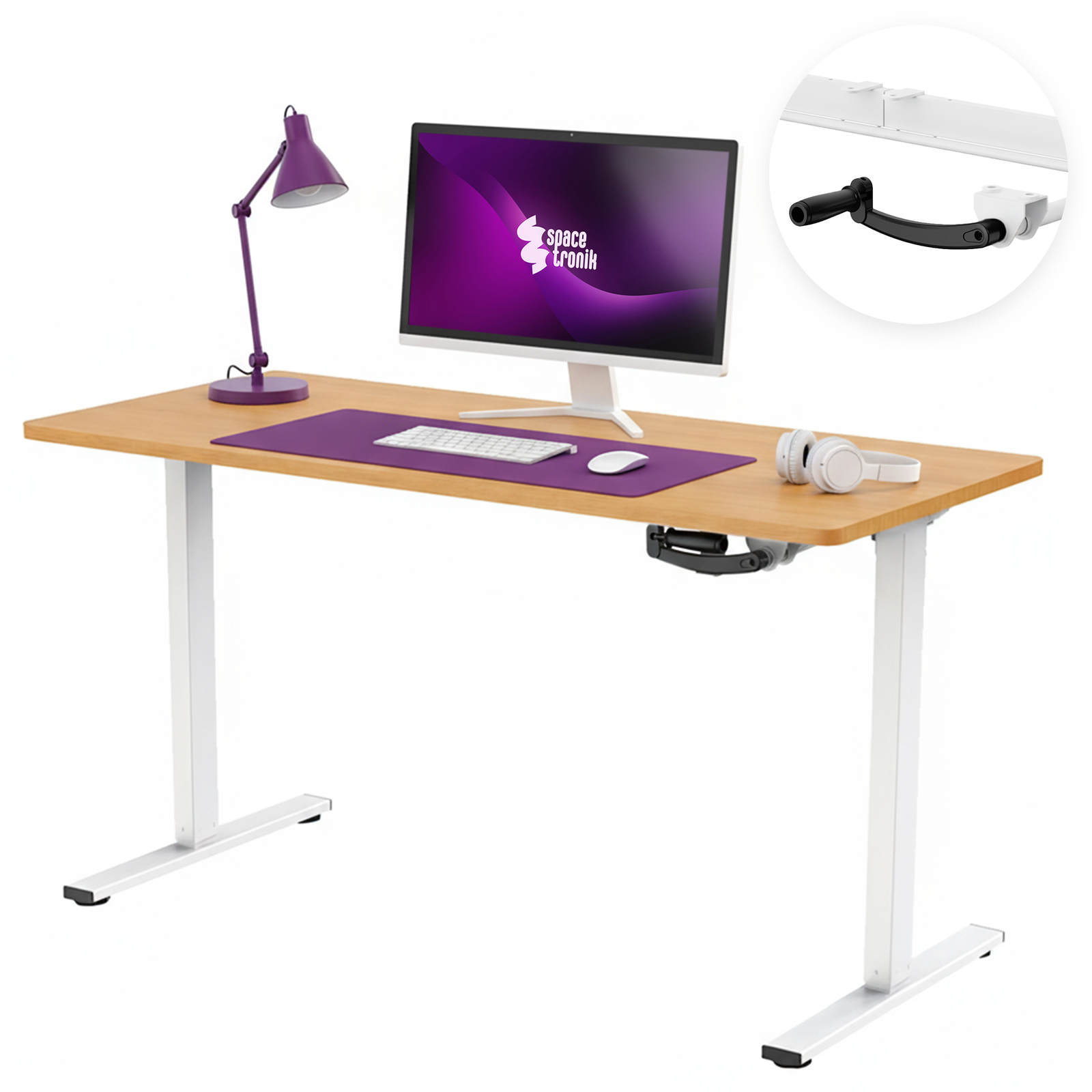 Manualne Biurko Spacetronik Moris 113WL 140x60 Białe