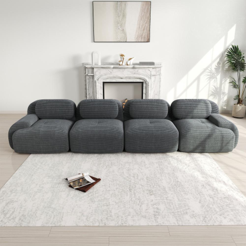 Sofa 4-osobowa z miękkiego sztruksu, bezramowa, z wypełnieniem 32D, ergonomiczna, przyjazna dla zwierząt, pakowana próżniowo, nie wymaga montażu
