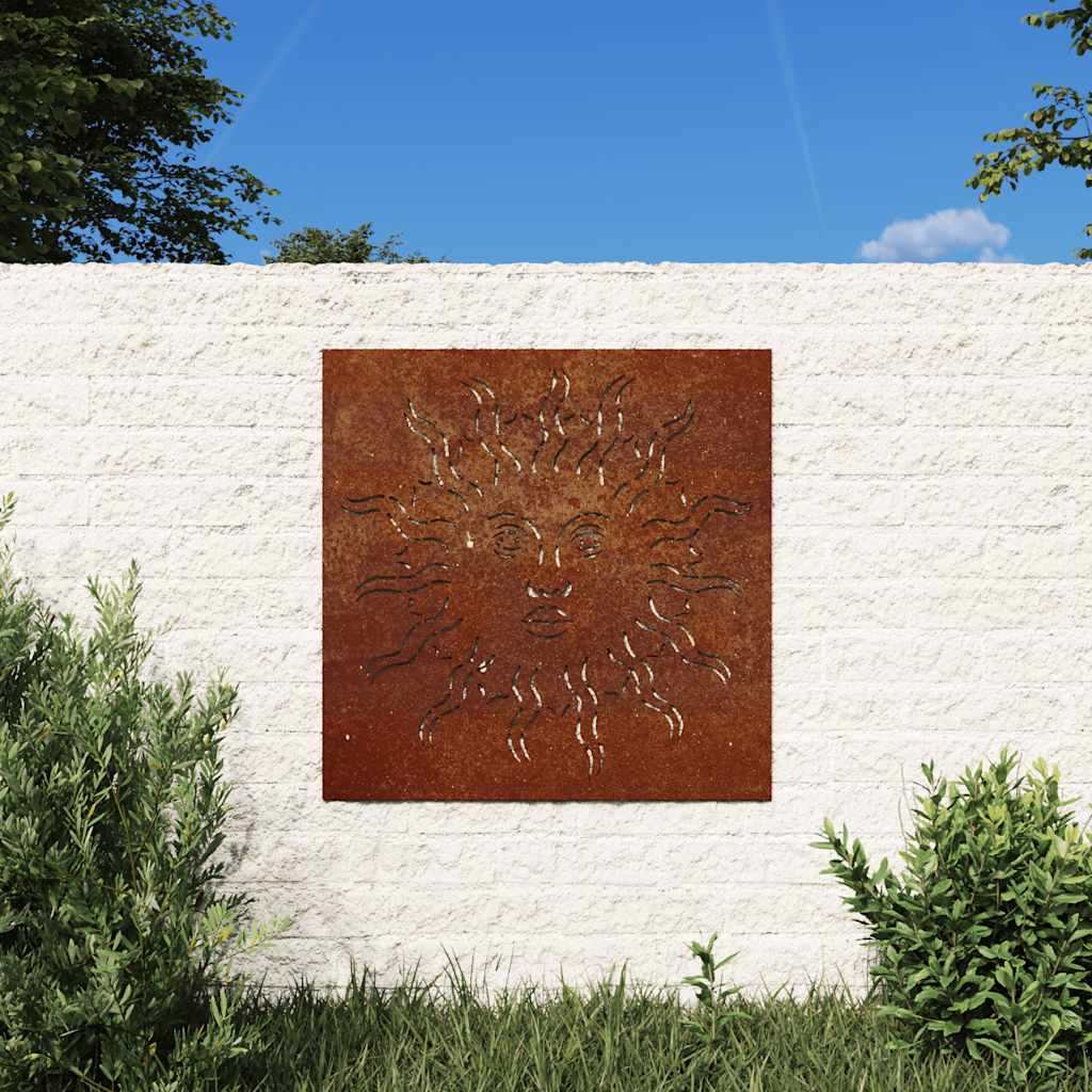 Ogrodowa dekoracja ścienna, 55x55 cm, stal kortenowska, słońce vidaXL
