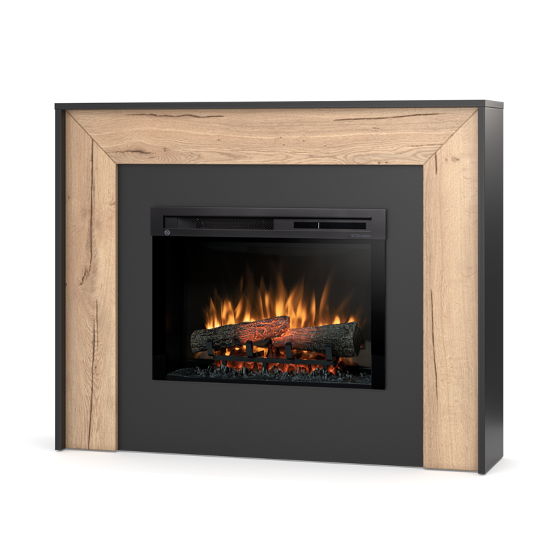 Kominek elektryczny wolnostojący 26" XHD loftowy grzewczy 1400W LED czarny, jasny dąb Warmtec Zuni
