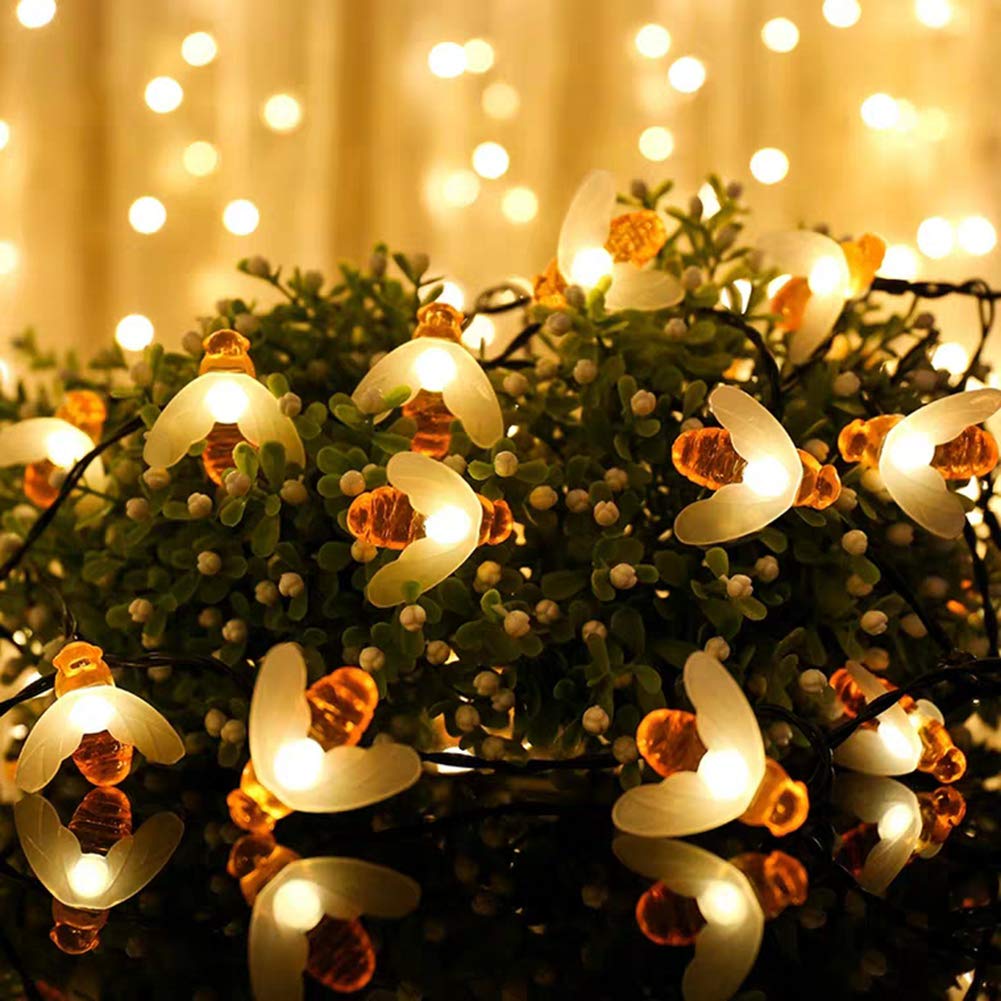 [30 LED] Solarna girlanda ogrodowa, girlanda świetlna w kształcie pszczoły miodnej, 6,5 m, 8 trybów, oświetlenie ogrodowe do ogrodzenia (ciepła biel)