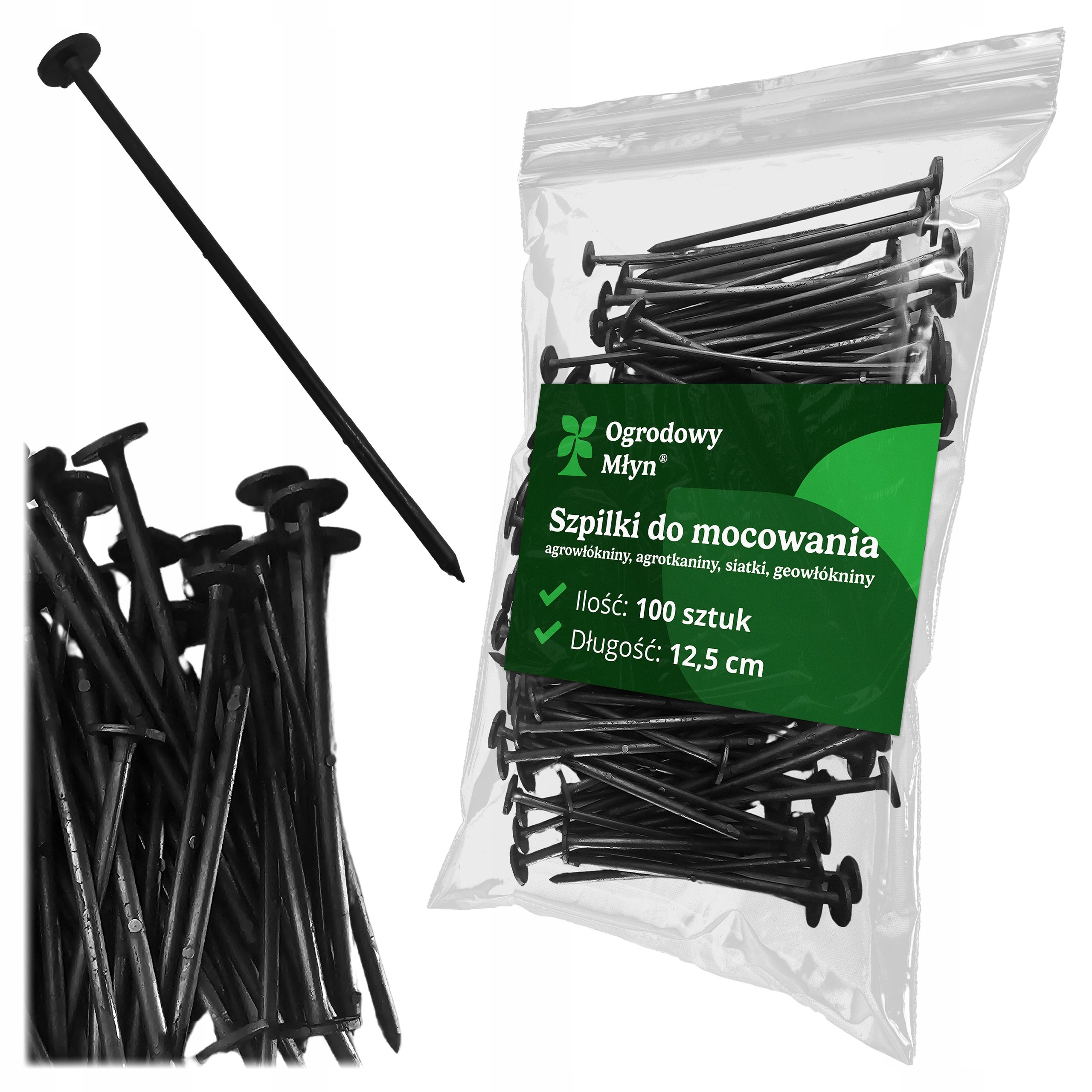 Szpilki do agrowłókniny agrotkaniny geowłókniny 12,5 cm 100 sztuk gładkie Ogrodowy Młyn