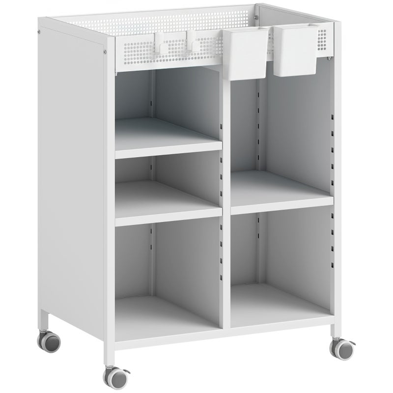 Wózek kuchenny 53 x 34 x 69,5 cm, z miejscem do przechowywania, z regulowanymi półkami, biały, metal oraz tworzywo sztuczne