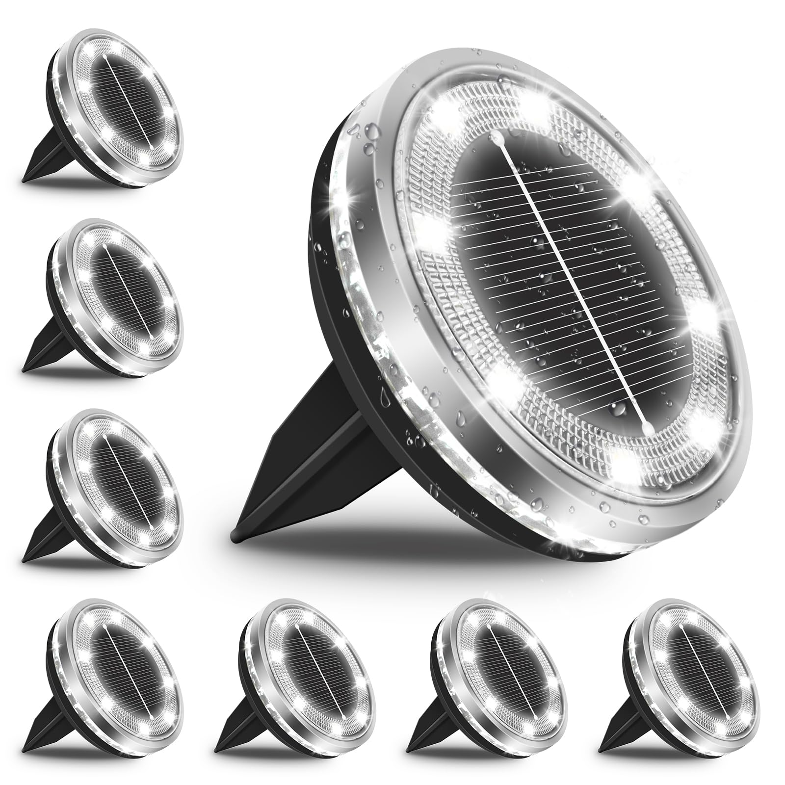 Zestaw 8 zewnętrznych lamp solarnych, wodoodpornych IP44, 8 LED, oświetlenie ogrodowe (światło białe)