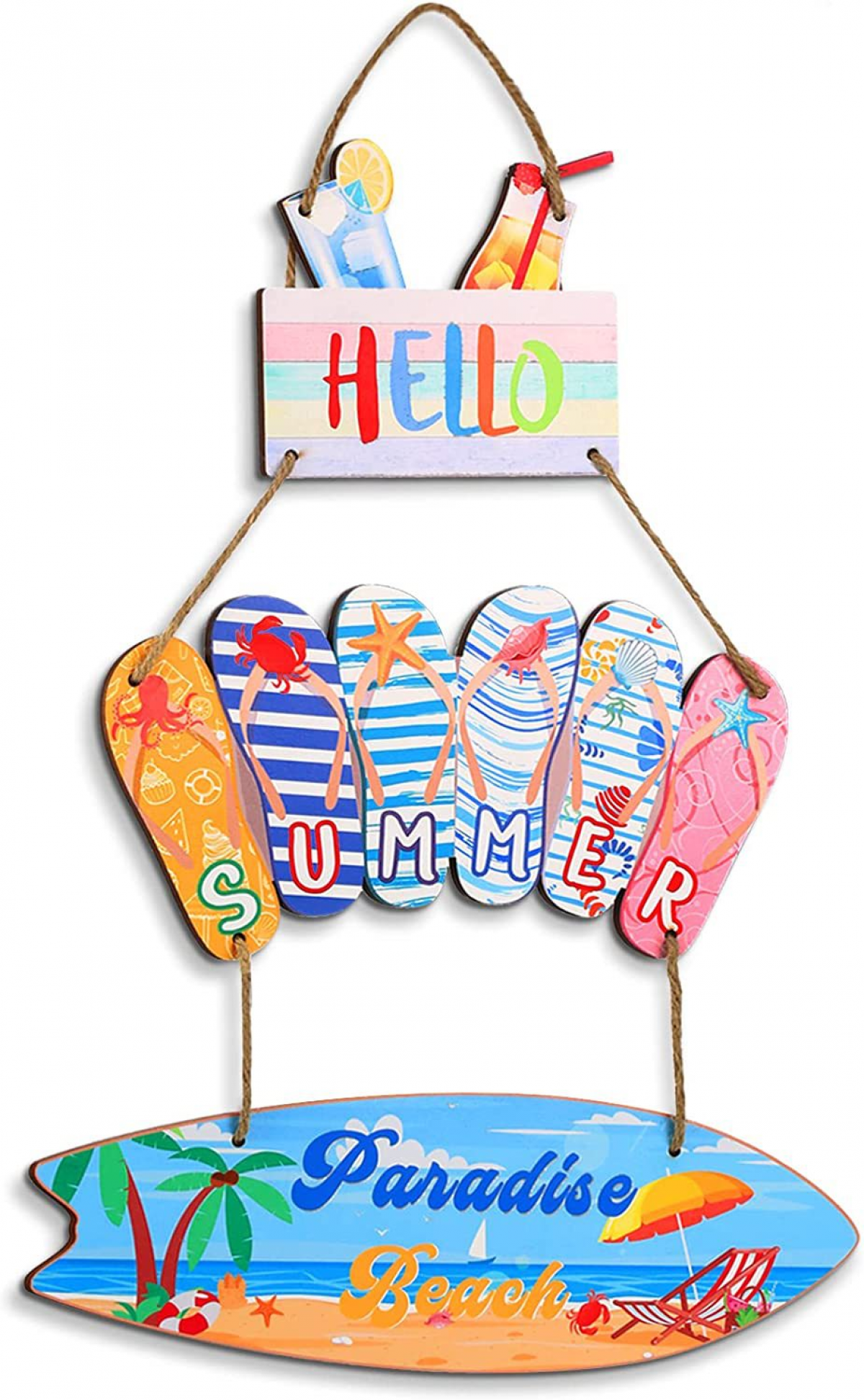 Welcome Hello Summer boogie board letnie klapki, rustykalny panel do zawieszenia, dekoracja ogrodu ze sznurkiem