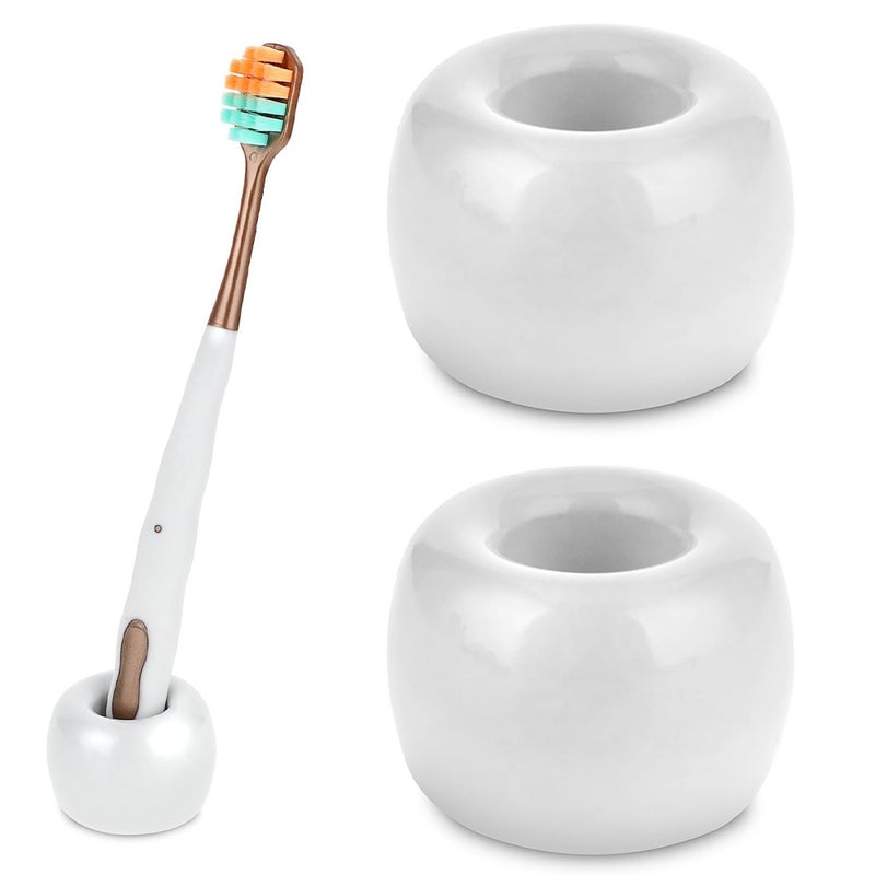 Zestaw 2 małych, ręcznie robionych ceramicznych uchwytów na szczoteczki do zębów do golenia w łazience, biały