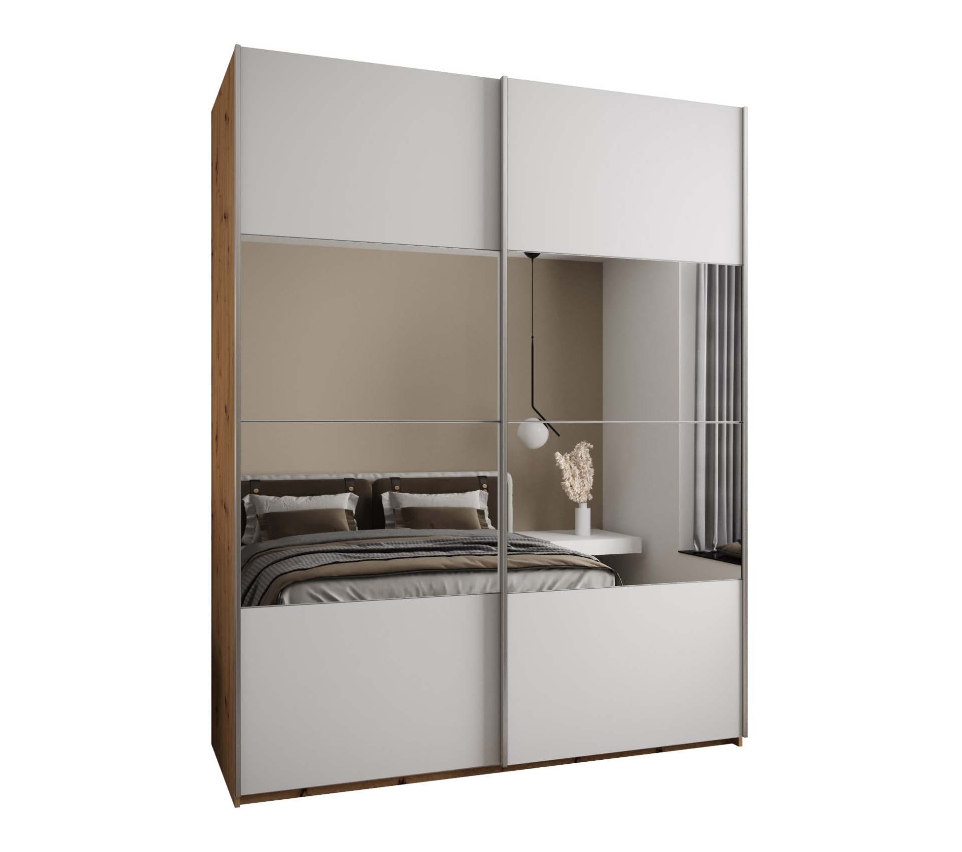 Szafa przesuwna wysoka Lux 4 200 x 64 x 245,5 cm artisan + biały + u. srebrny - Abiks Meble