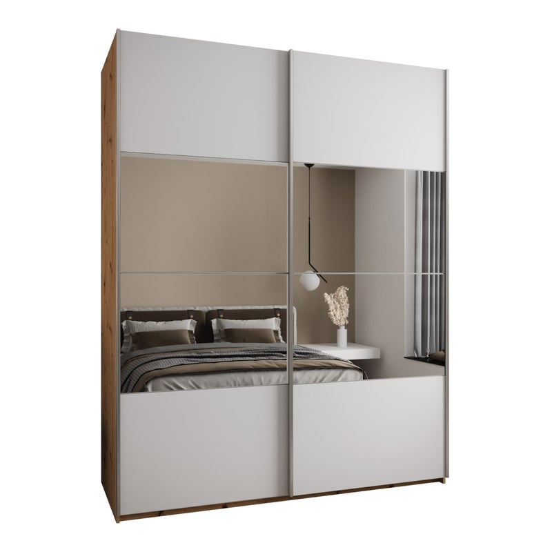 Szafa przesuwna wysoka Lux 4 200 x 64 x 245,5 cm artisan + biały + u. srebrny - Abiks Meble