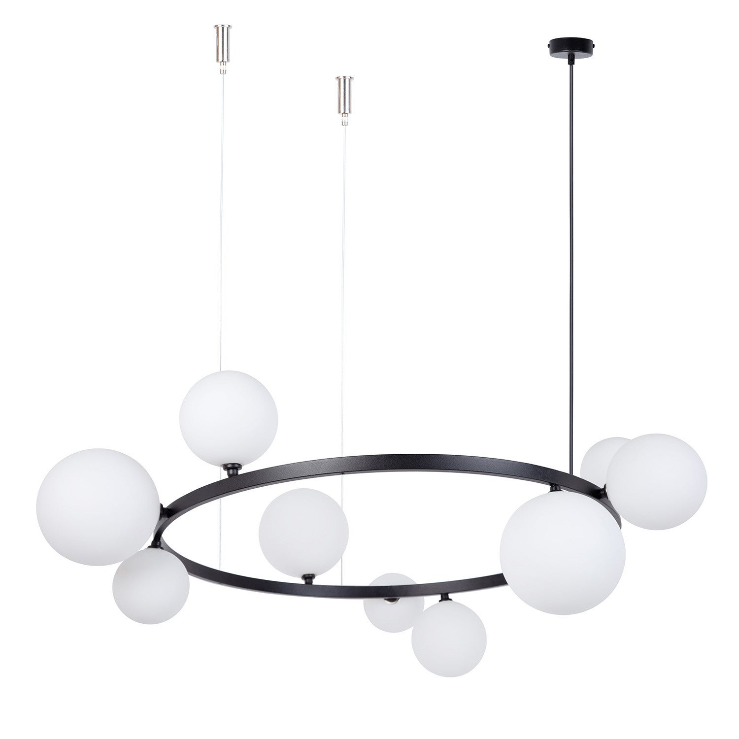 Lampa wisząca żyrandol czarny ring szklane białe kule do salonu 9xG9 12W BOLERO Sigma Lighting