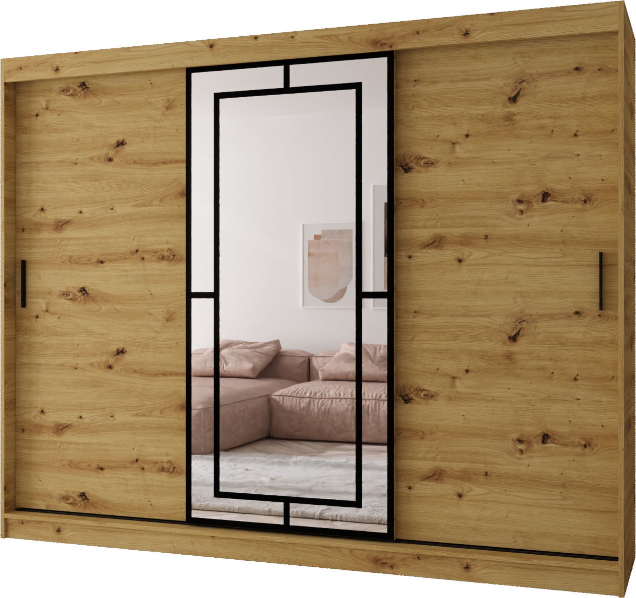 Szafa przesuwna z lustrem MODENA 250 x 62 x 200 artisan + u. czarny